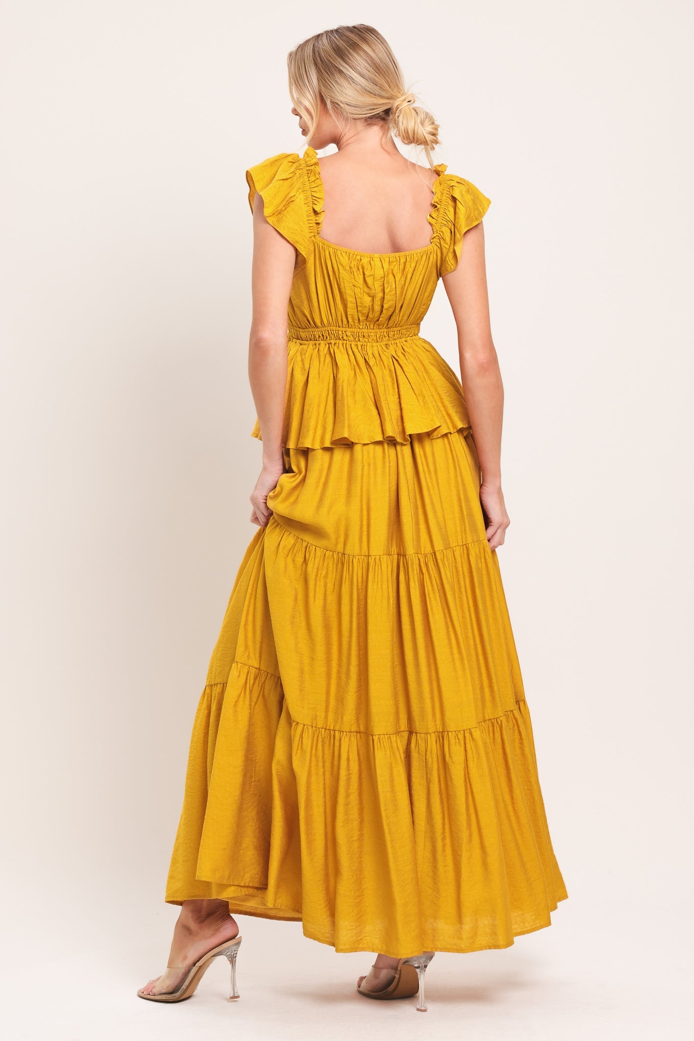 MUSTARD BLOOM WOVEN MAXI DRESS