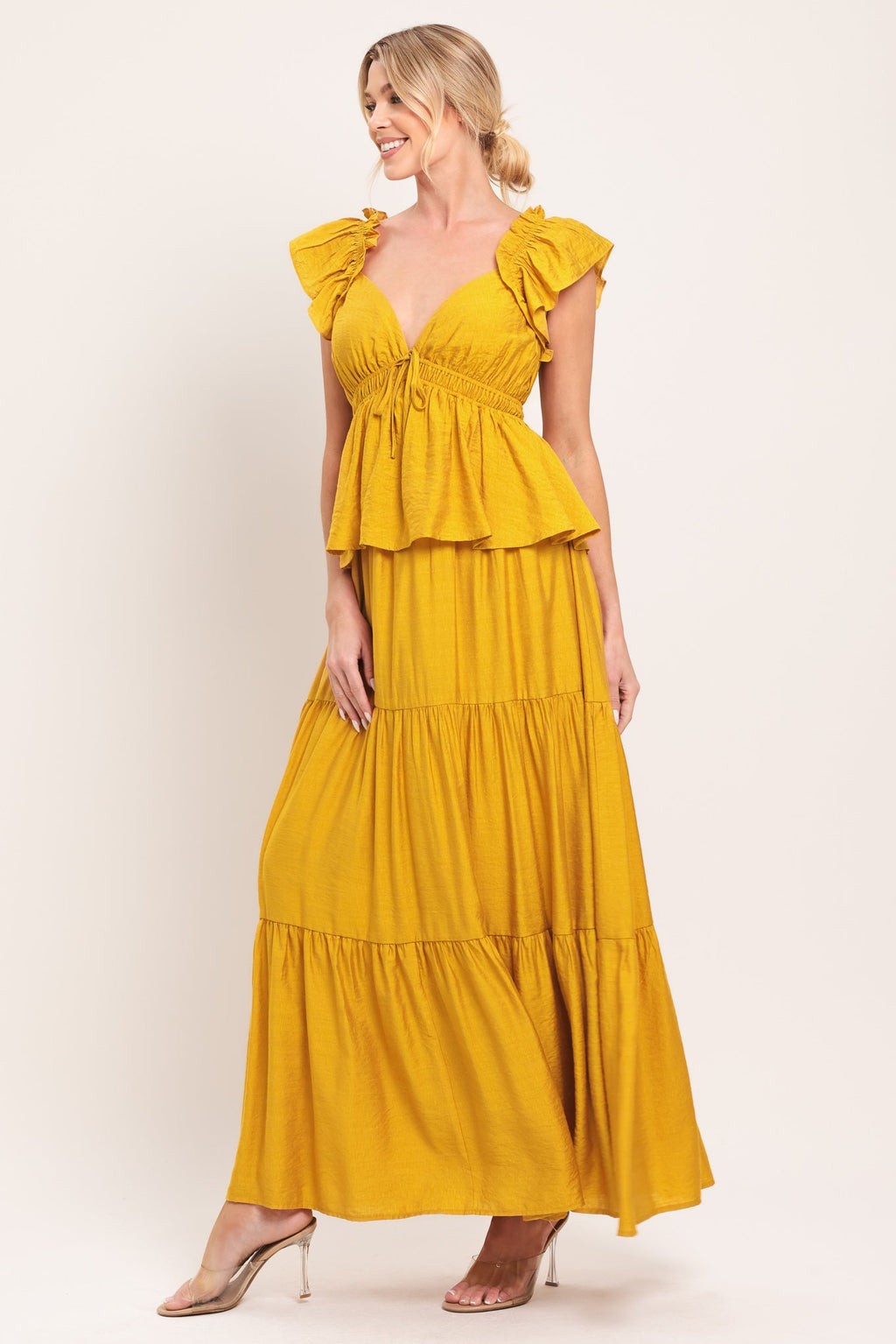 MUSTARD BLOOM WOVEN MAXI DRESS