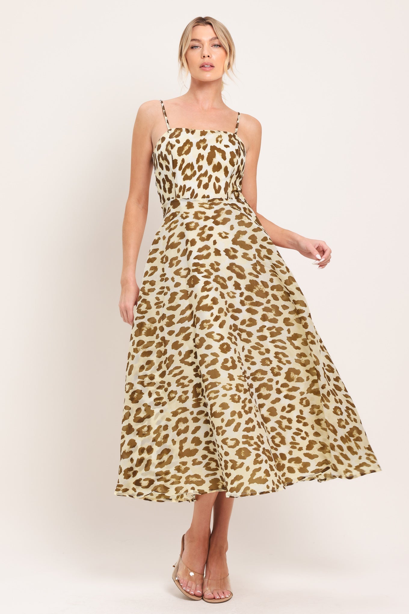 LEOPARD GRACE WOVEN MIDI DRESS