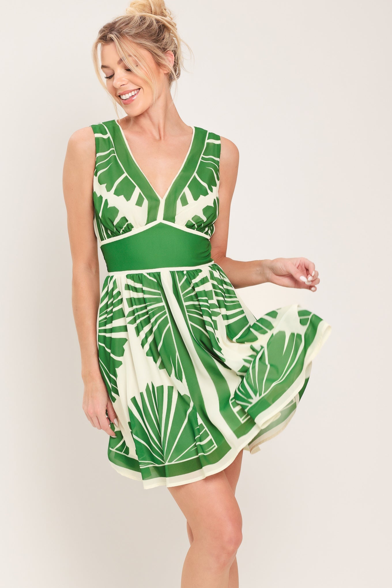 PALM BREEZE WOVEN MINI DRESS