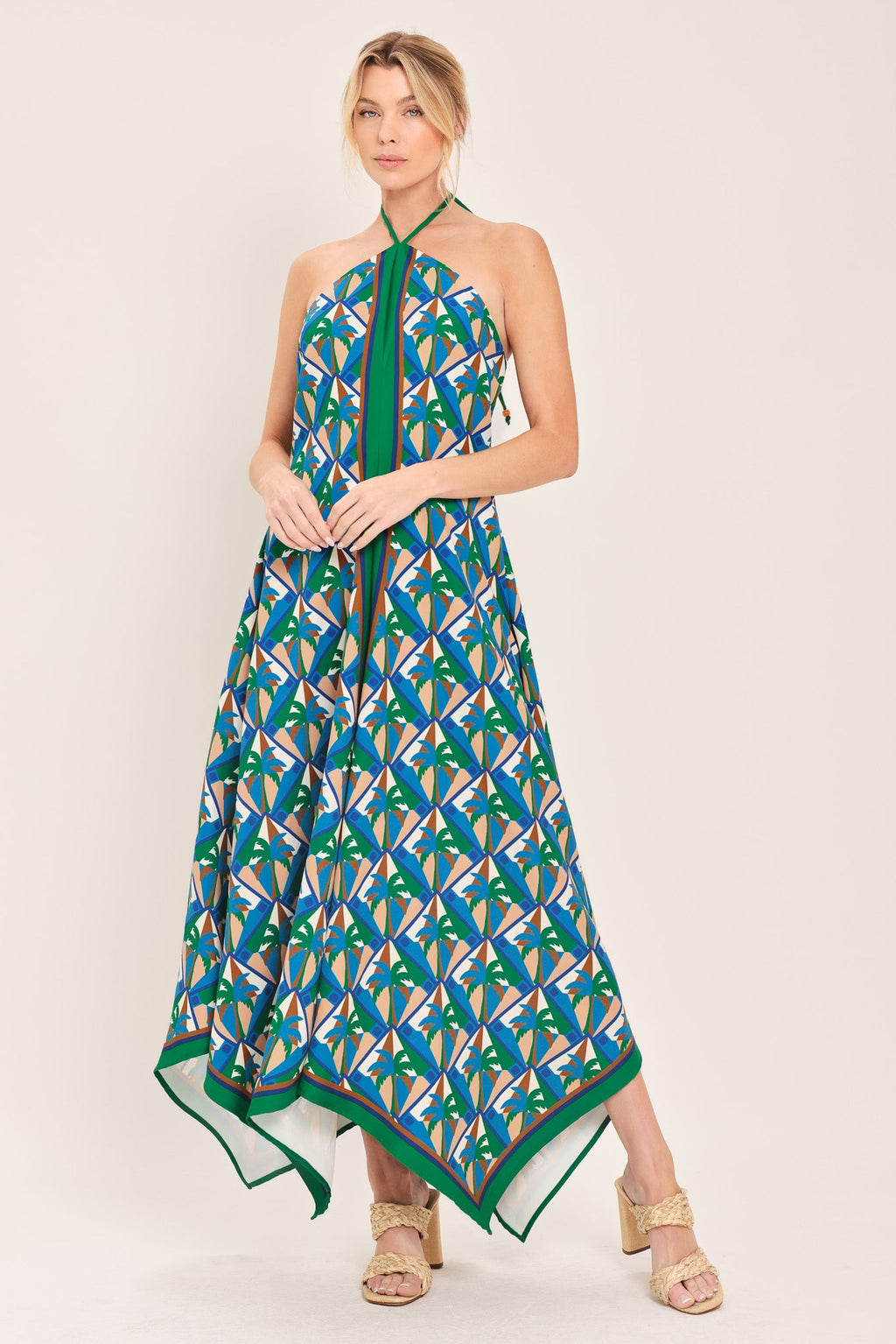 TROPICAL TEMPTATION HALTER WOVEN MIDI DRESS
