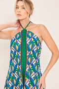 TROPICAL TEMPTATION HALTER WOVEN MIDI DRESS