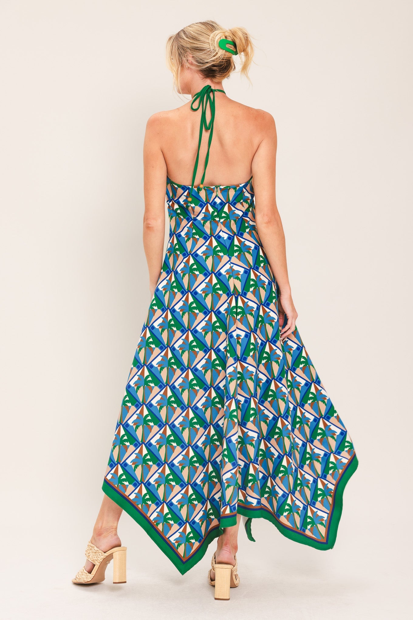 TROPICAL TEMPTATION HALTER WOVEN MIDI DRESS