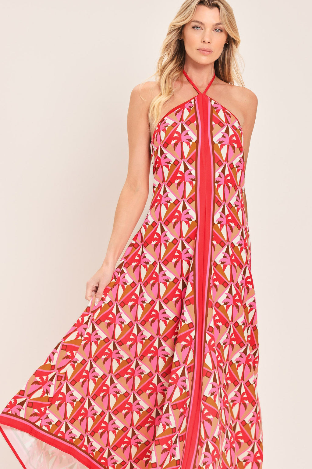 TROPICAL TEMPTATION HALTER WOVEN MIDI DRESS