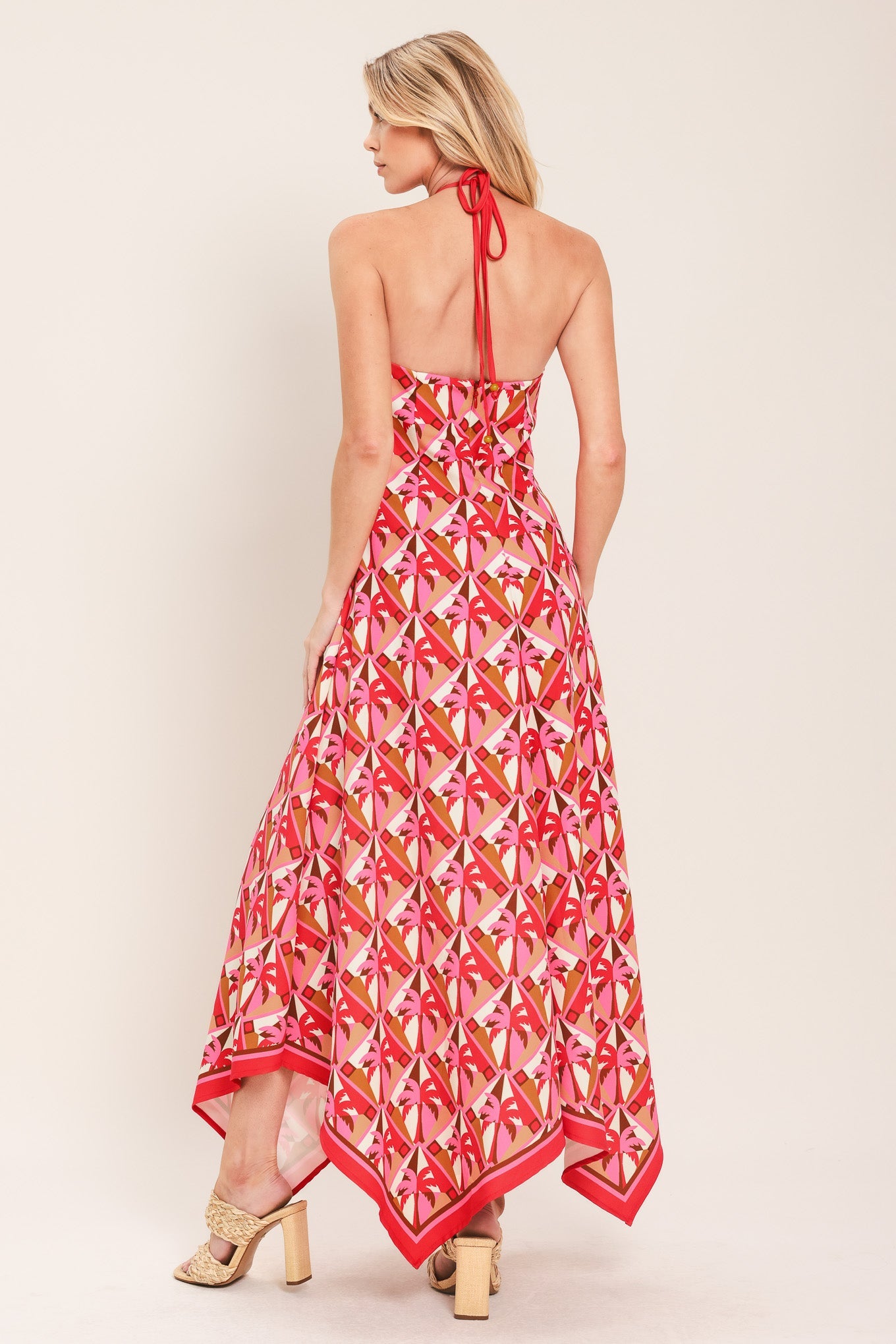 TROPICAL TEMPTATION HALTER WOVEN MIDI DRESS