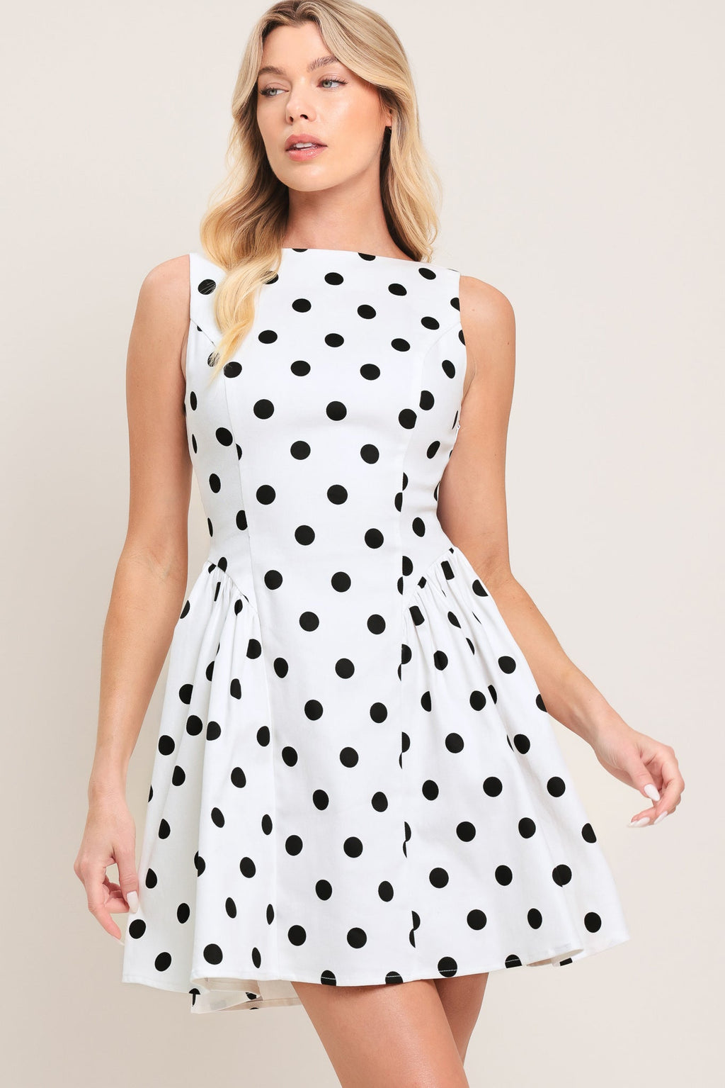 SPOTLIGHT LOVE DOT WOVEN MINI DRESS