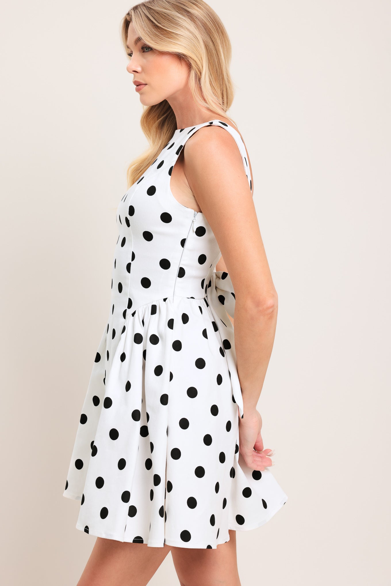 SPOTLIGHT LOVE DOT WOVEN MINI DRESS