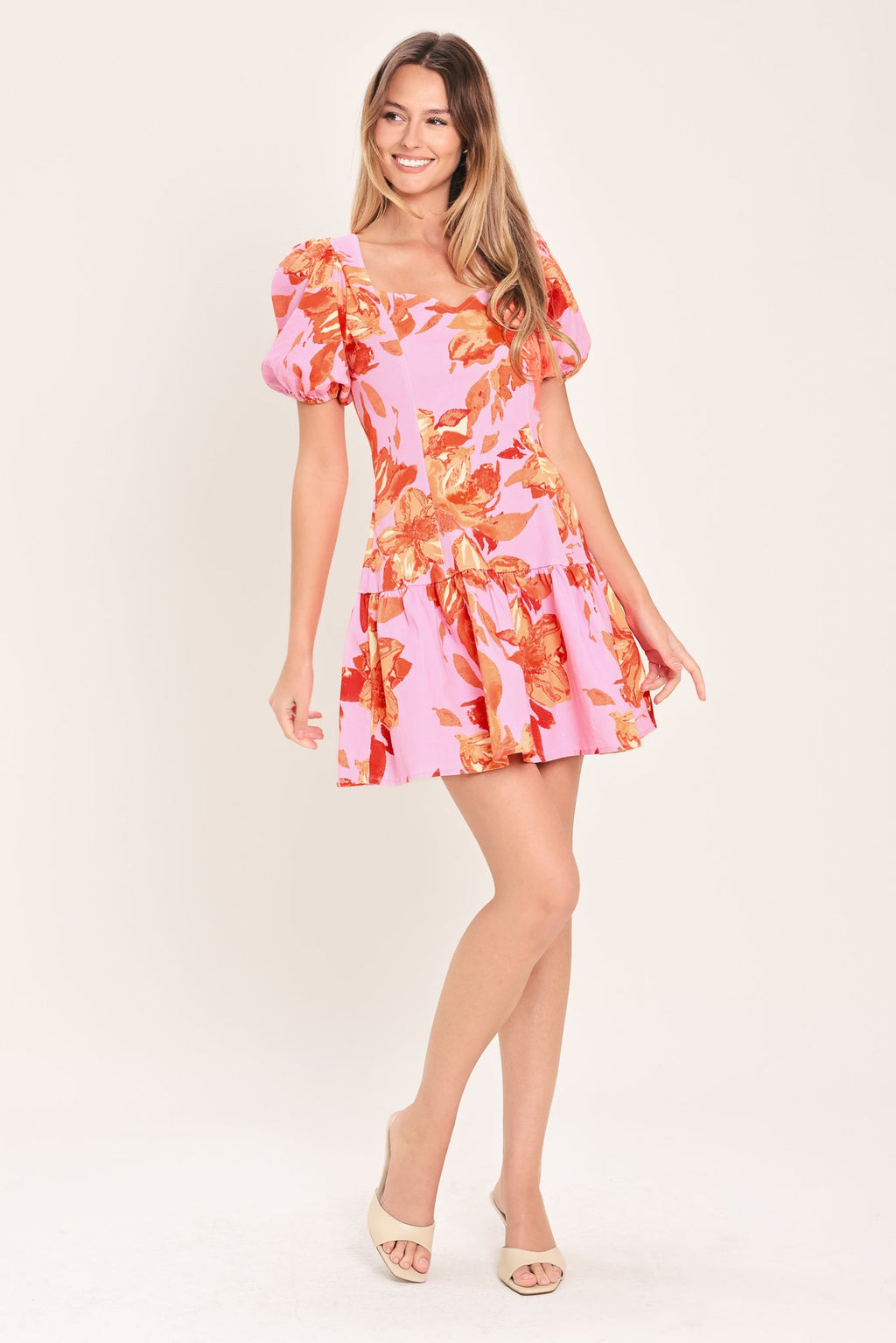 PINK BLOOM WOVEN MINI DRESS