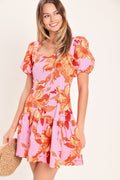 PINK BLOOM WOVEN MINI DRESS