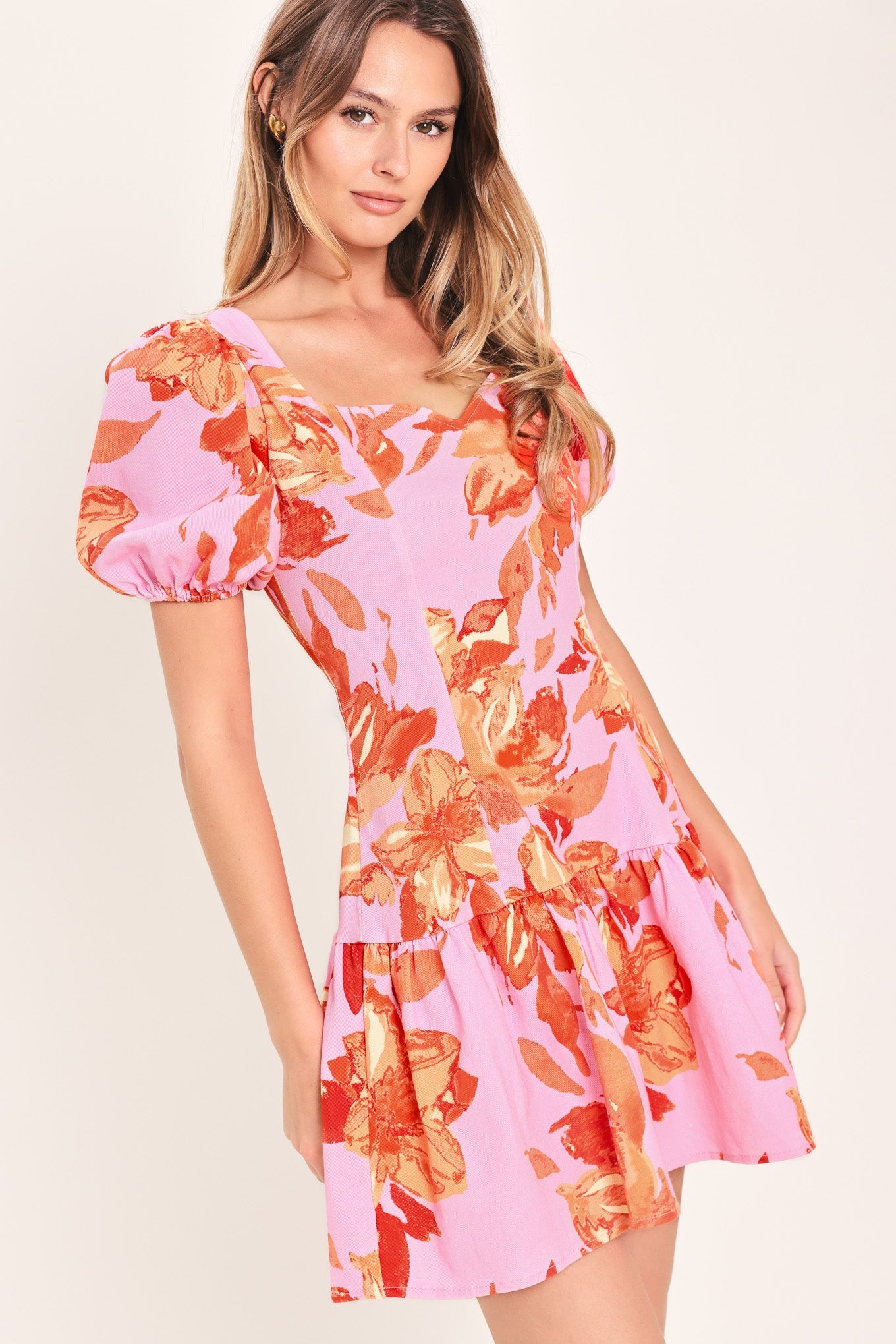 PINK BLOOM WOVEN MINI DRESS