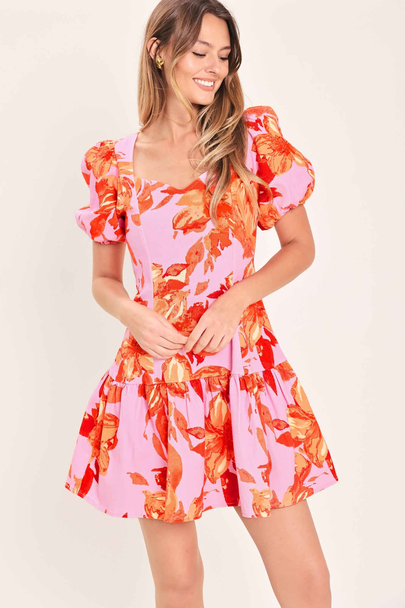 PINK BLOOM WOVEN MINI DRESS