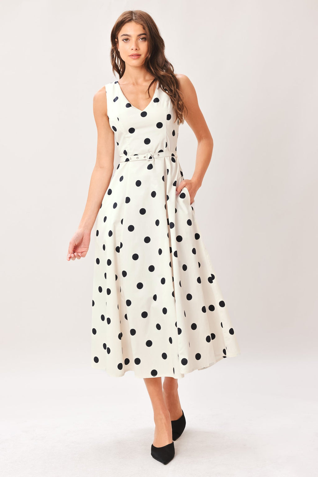 PURE POLKA WOVEN MIDI DRESS