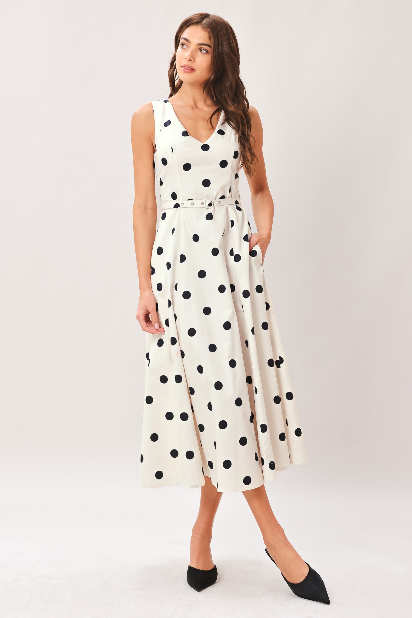 PURE POLKA WOVEN MIDI DRESS
