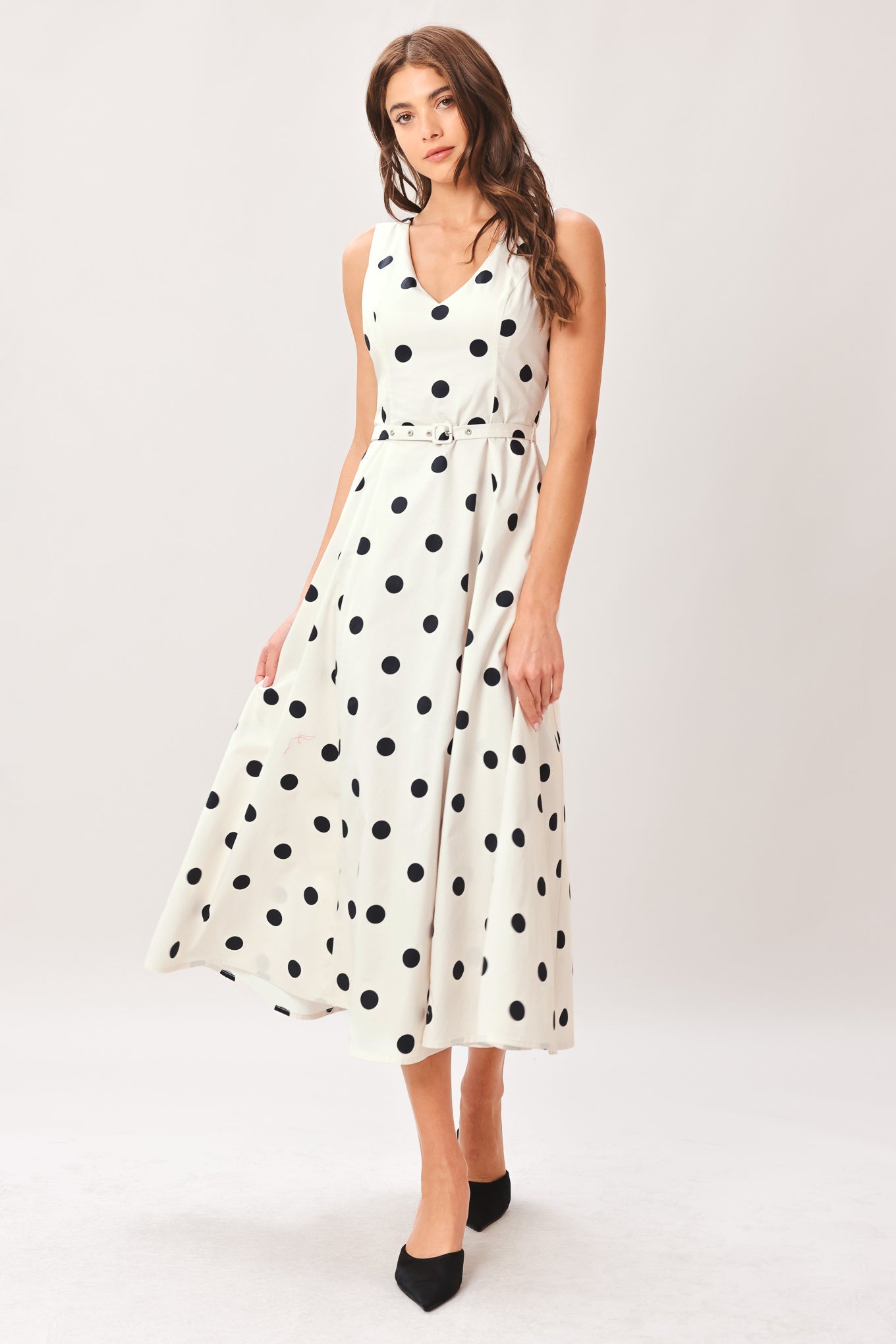 PURE POLKA WOVEN MIDI DRESS