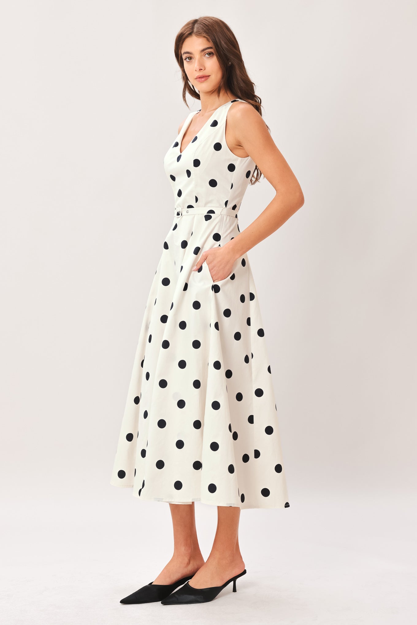 PURE POLKA WOVEN MIDI DRESS