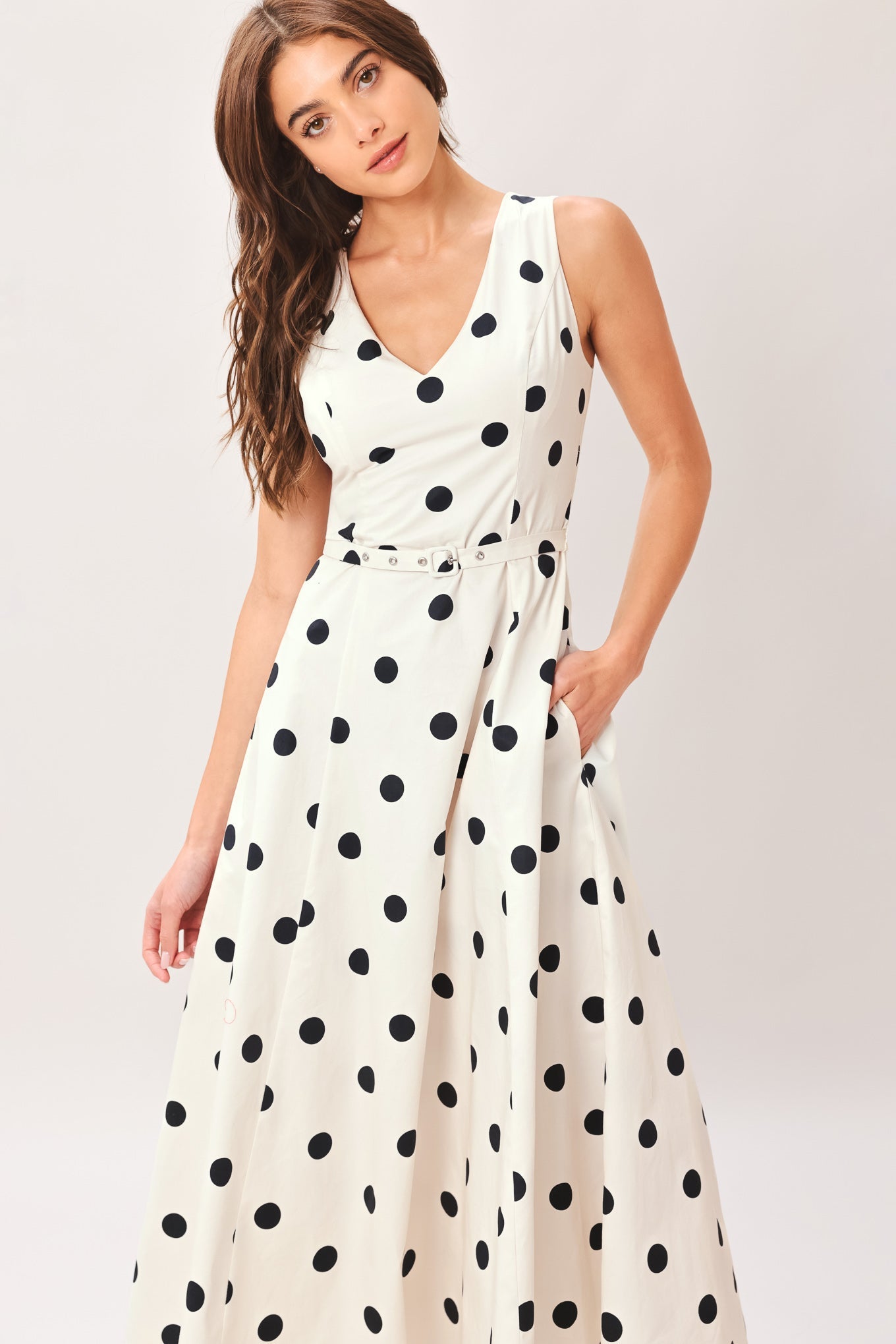 PURE POLKA WOVEN MIDI DRESS