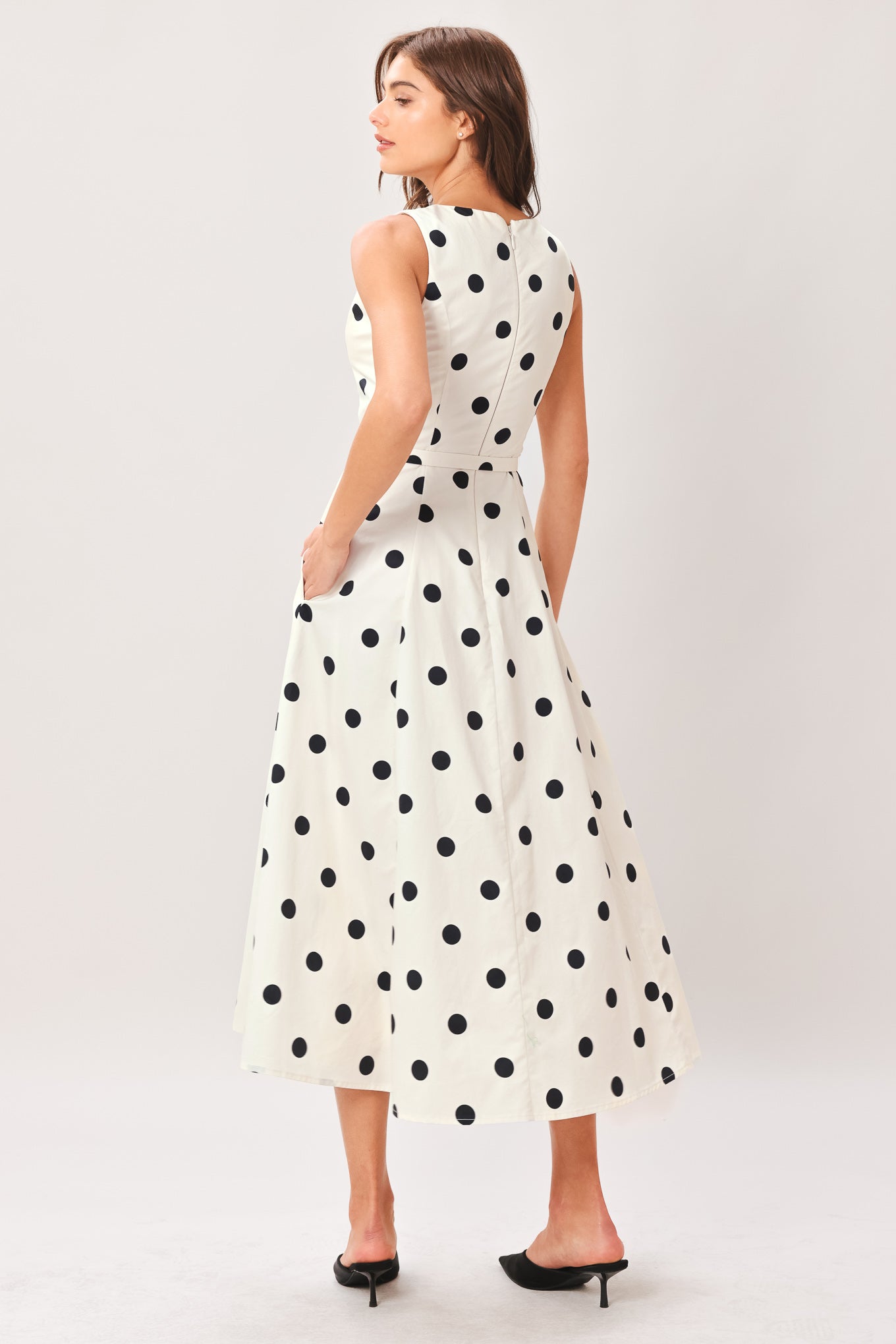 PURE POLKA WOVEN MIDI DRESS