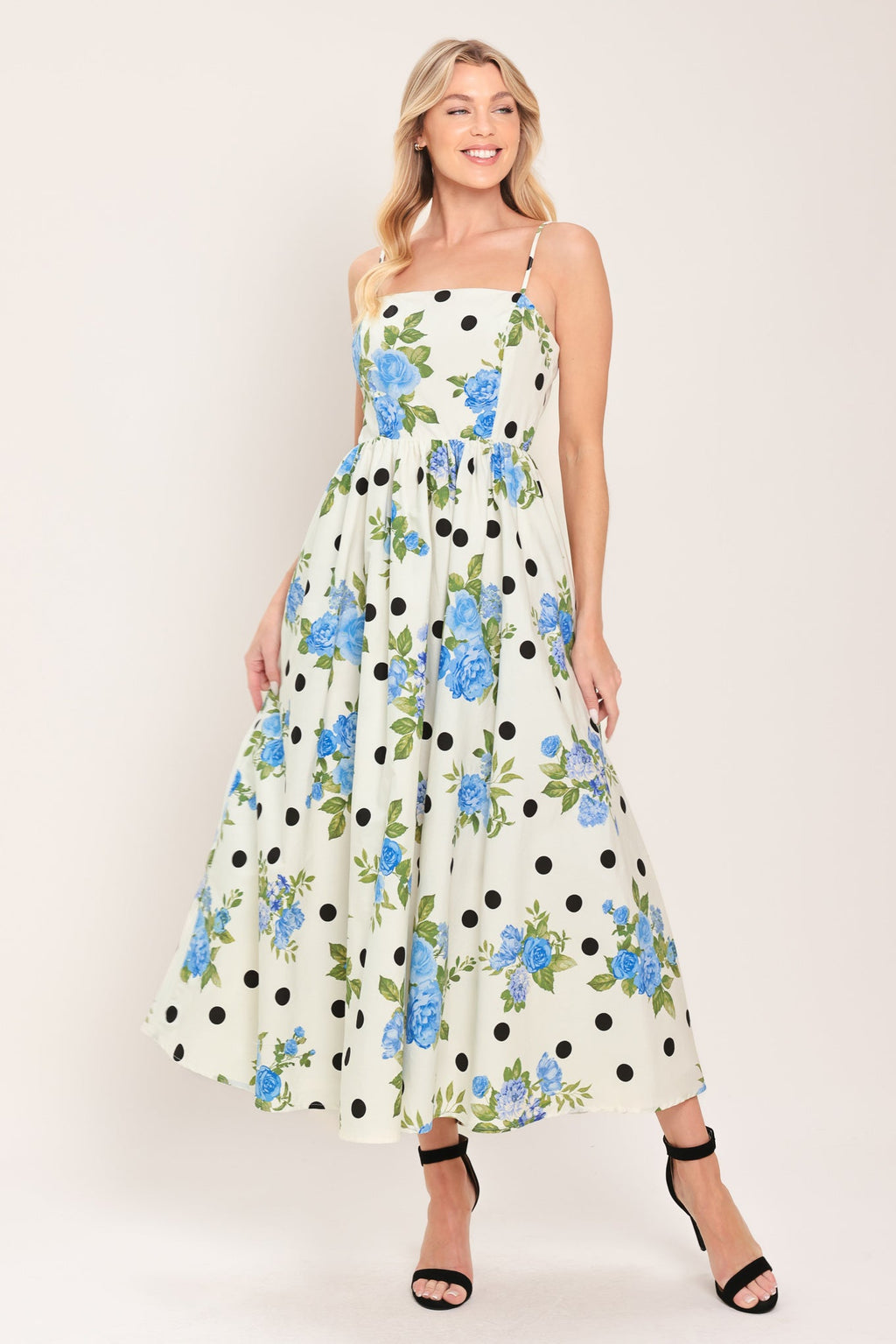 RETRO FLORA WOVEN MIDI DRESS