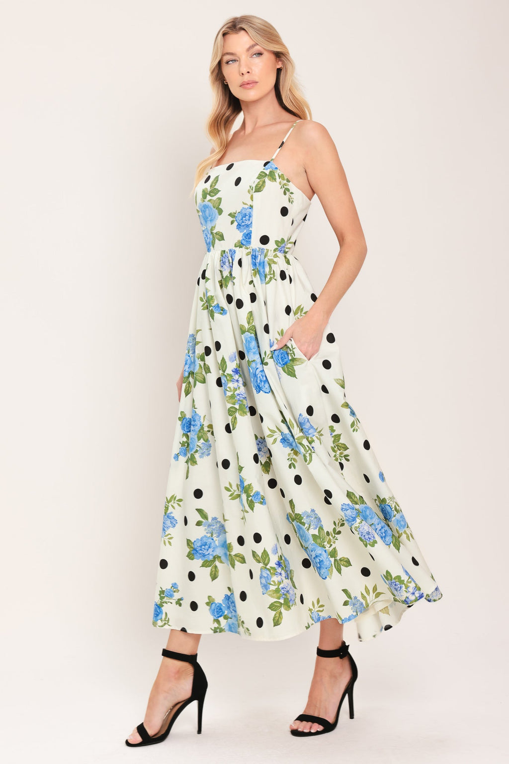 RETRO FLORA WOVEN MIDI DRESS