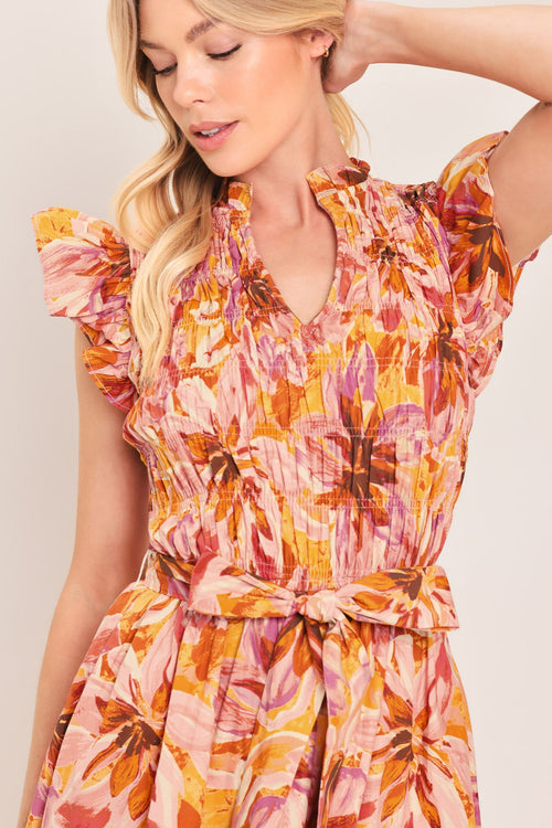 APRICOT BLOSSOM WOVEN MIDI DRESS