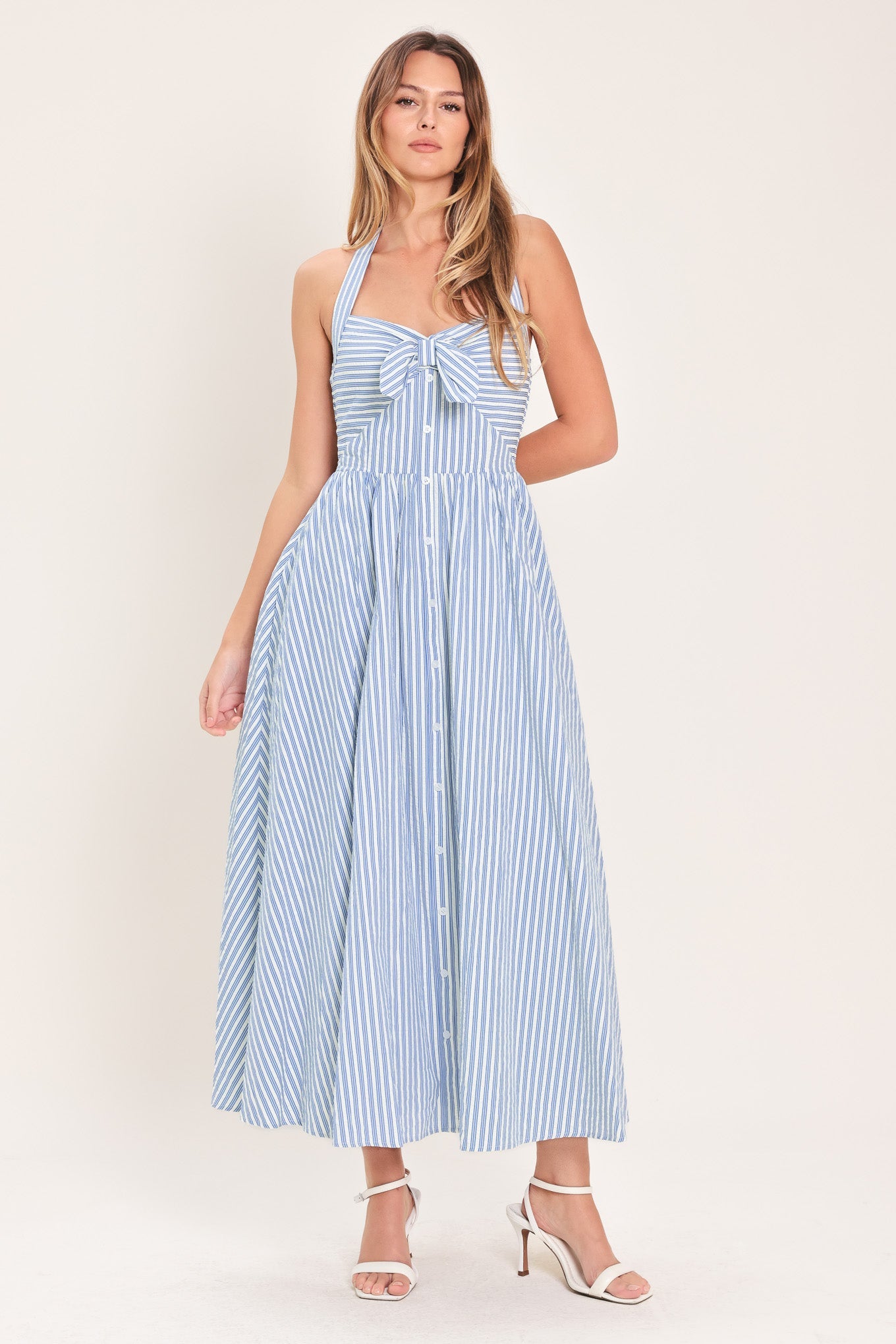 FRESH DAY STRIPE WOVEN MIDI DRESS