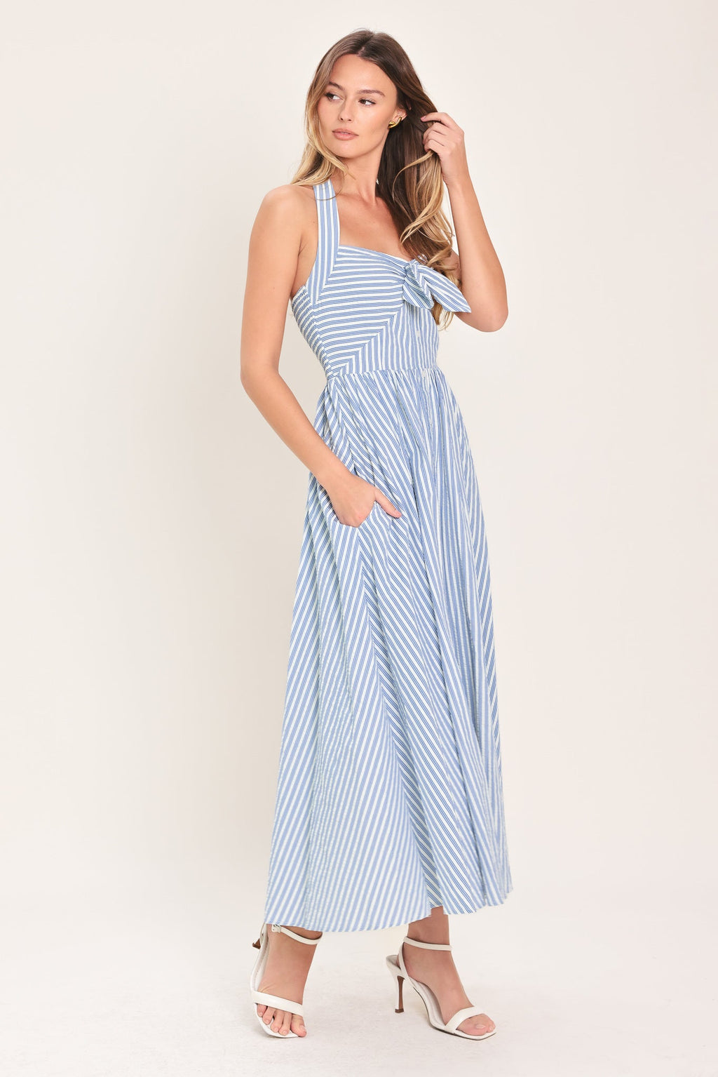 FRESH DAY STRIPE WOVEN MIDI DRESS