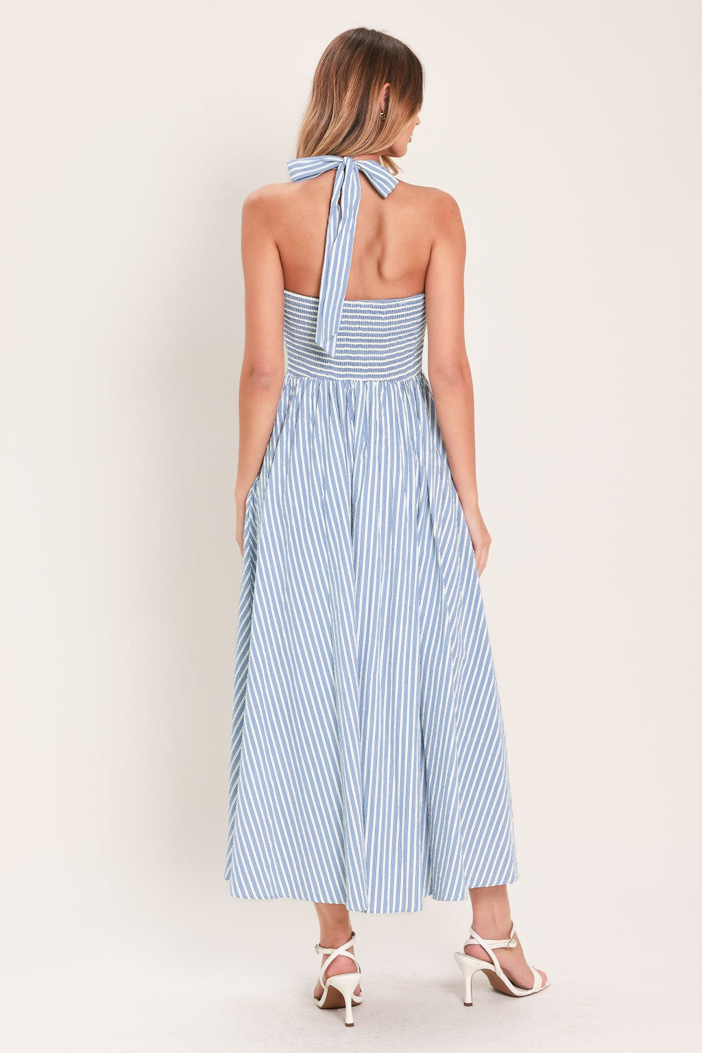 FRESH DAY STRIPE WOVEN MIDI DRESS