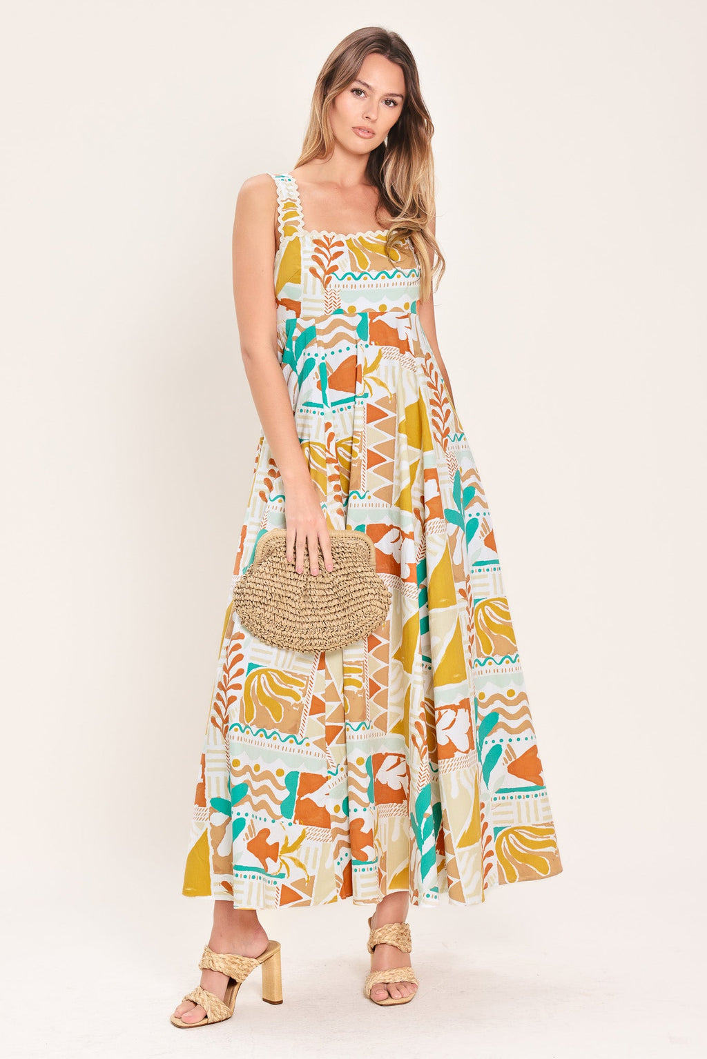 SUNSET MOSAIC WOVEN MIDI DRESS