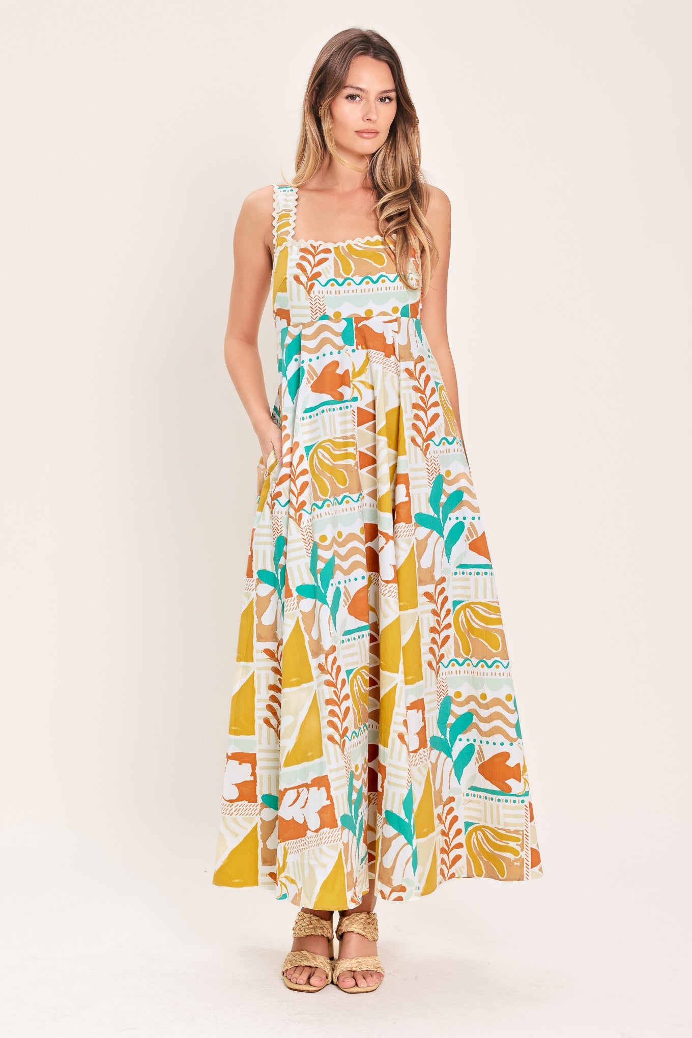 SUNSET MOSAIC WOVEN MIDI DRESS