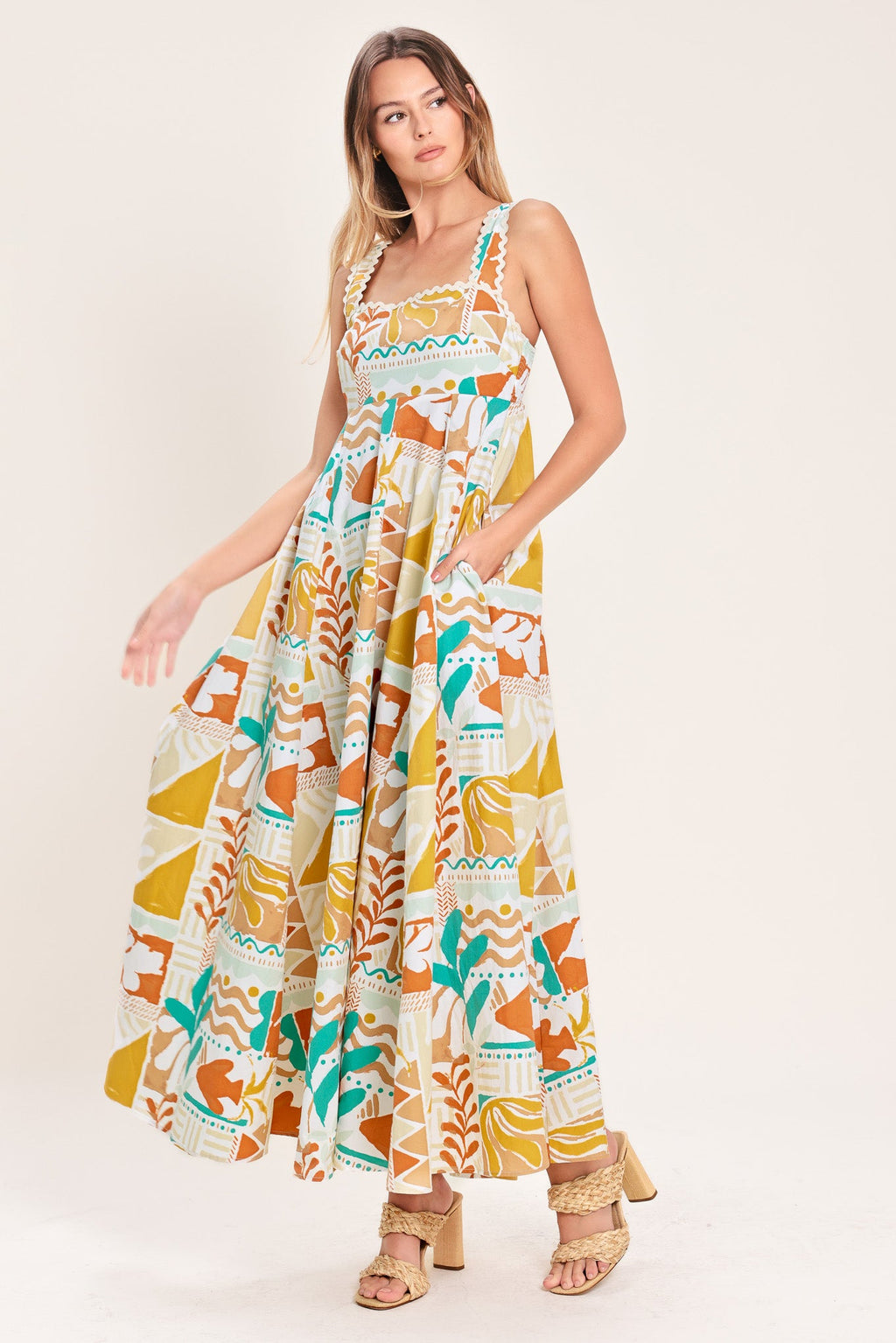 SUNSET MOSAIC WOVEN MIDI DRESS