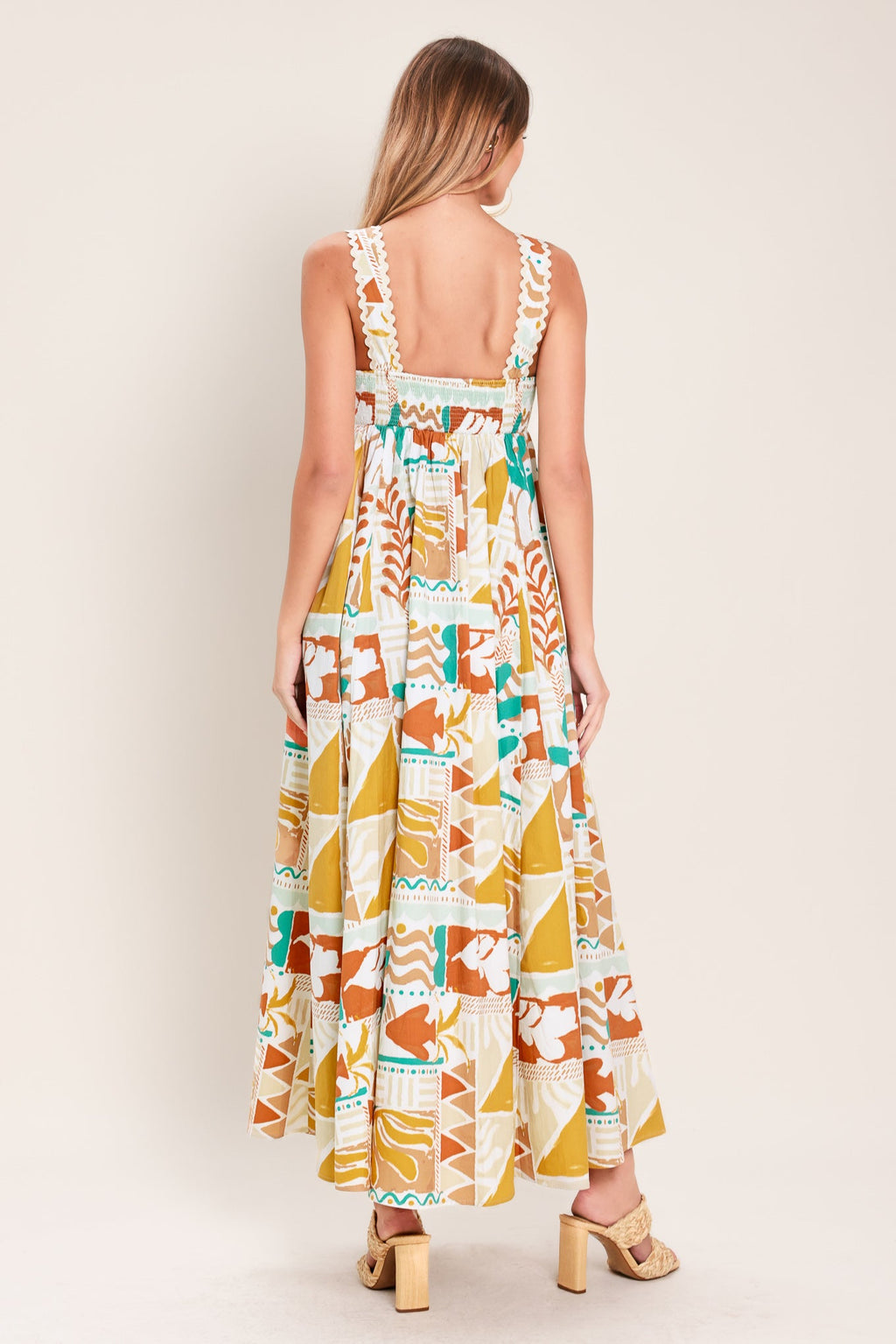 SUNSET MOSAIC WOVEN MIDI DRESS