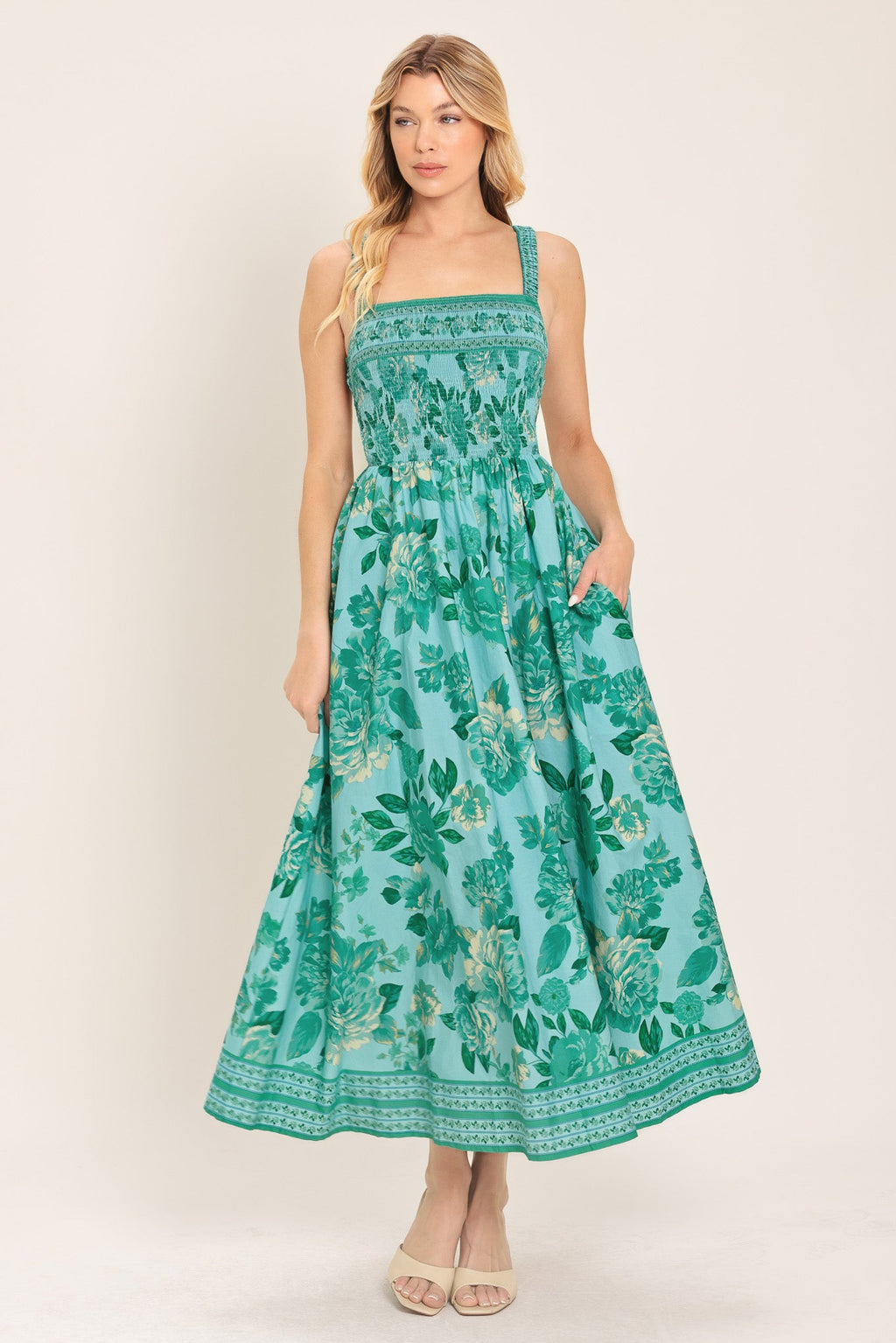 MINT PARADISO WOVEN MIDI DRESS