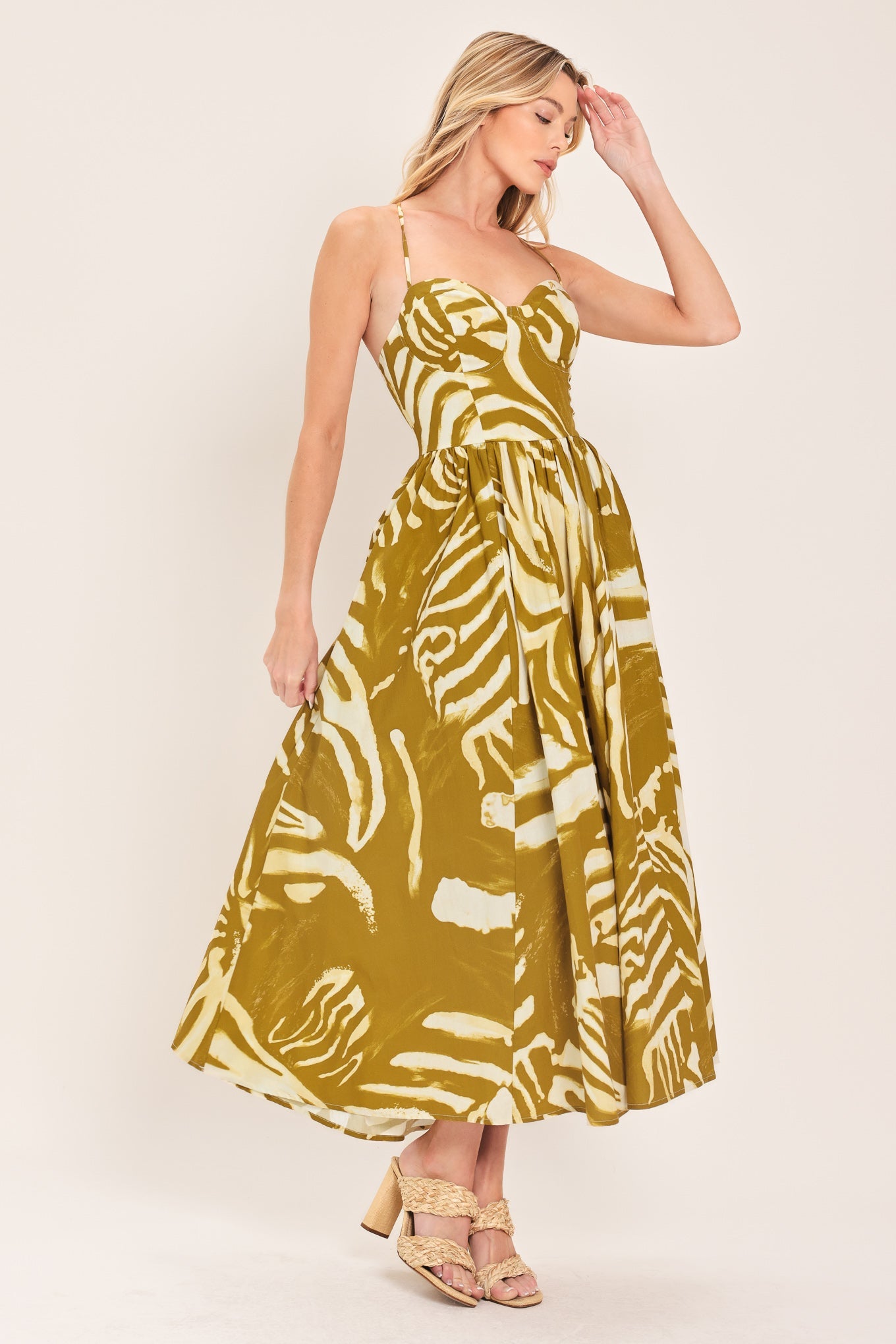 GOLDEN PALM ESCAPE WOVEN MIDI DRESS