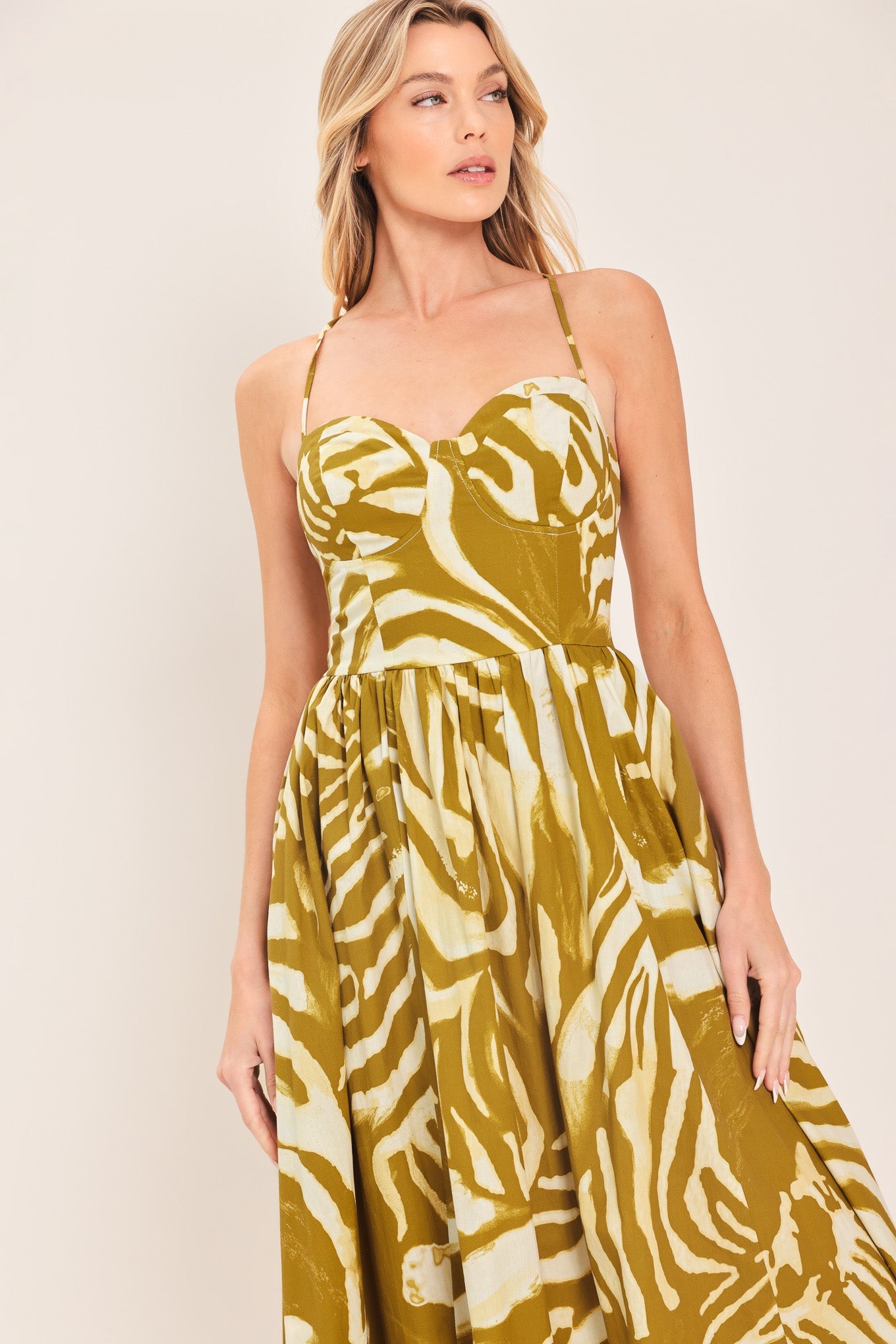 GOLDEN PALM ESCAPE WOVEN MIDI DRESS