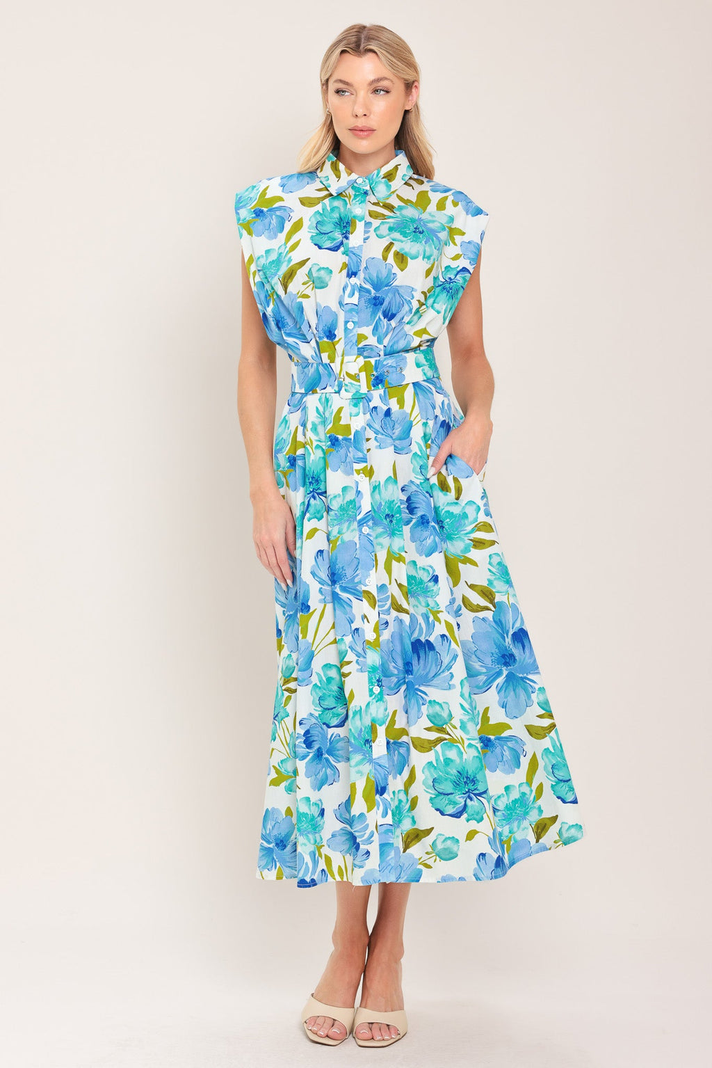 MODERN BLOOM WOVEN MIDI DRESS