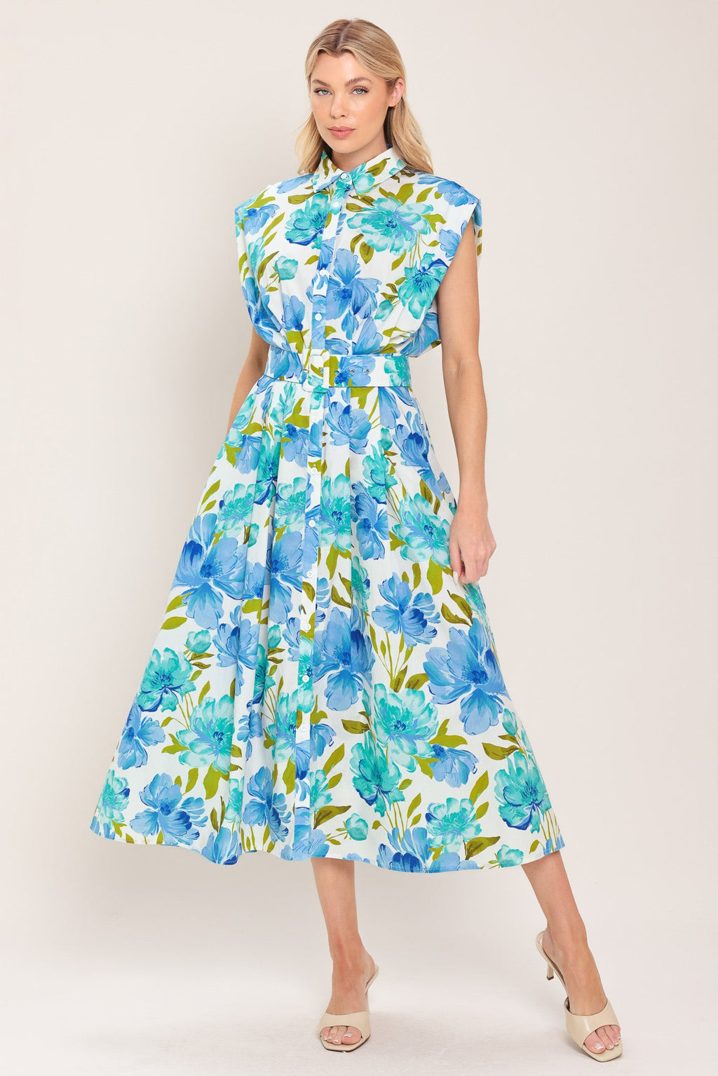 MODERN BLOOM WOVEN MIDI DRESS