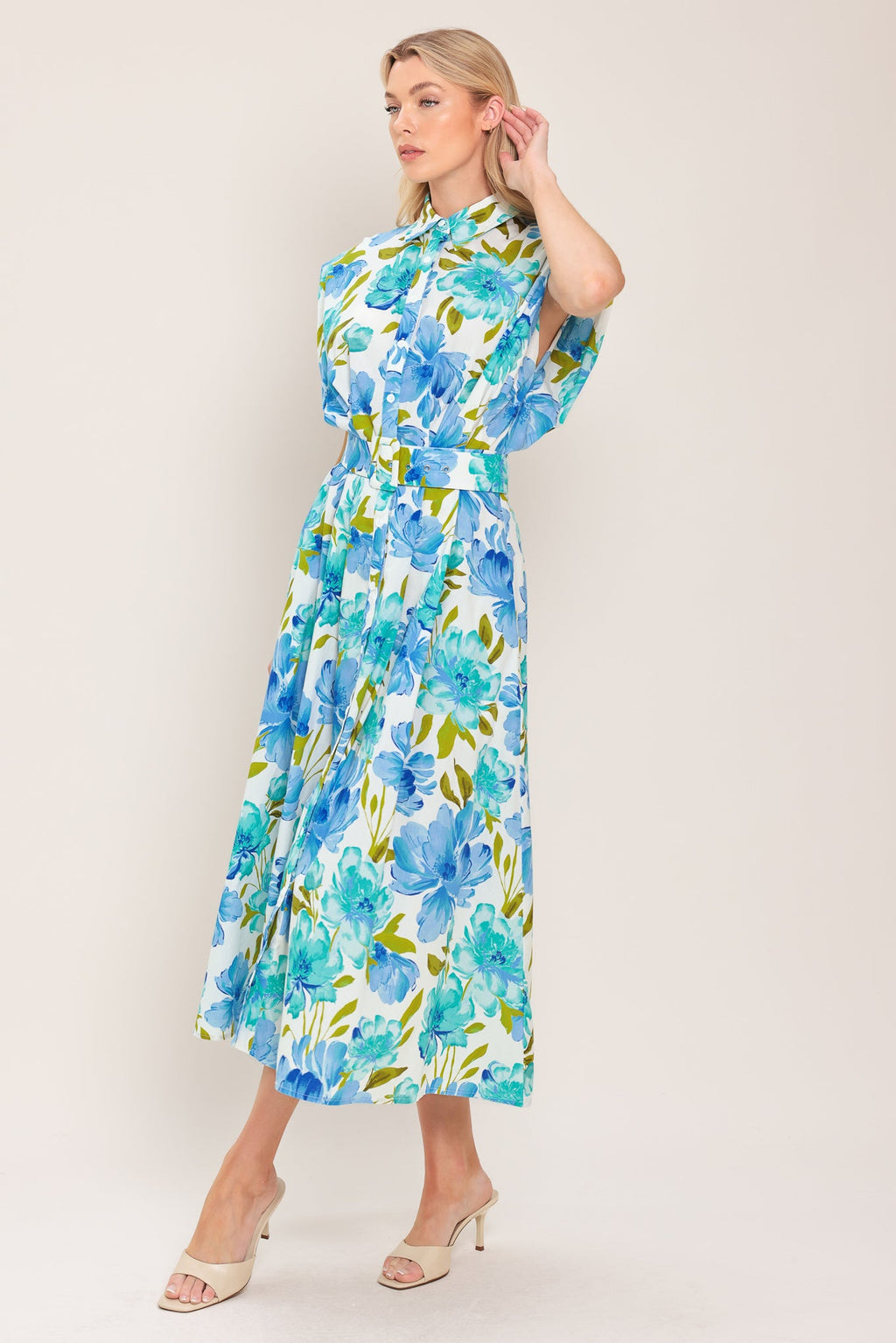 MODERN BLOOM WOVEN MIDI DRESS