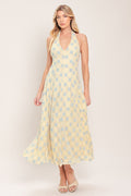 DELICATE BLOOM HALTER WOVEN LACE MIDI DRESS
