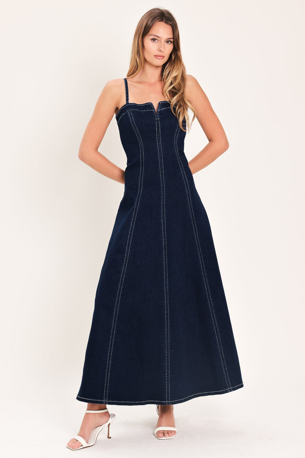 DENIM CORSET MIDI DRESS