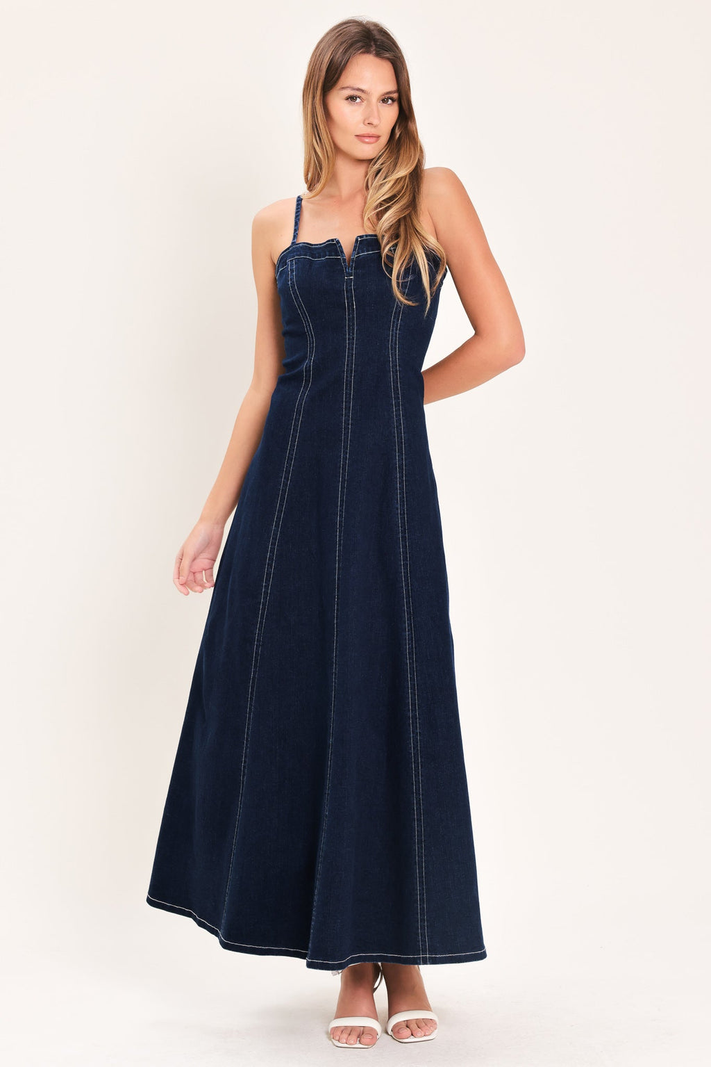 DENIM CORSET MIDI DRESS