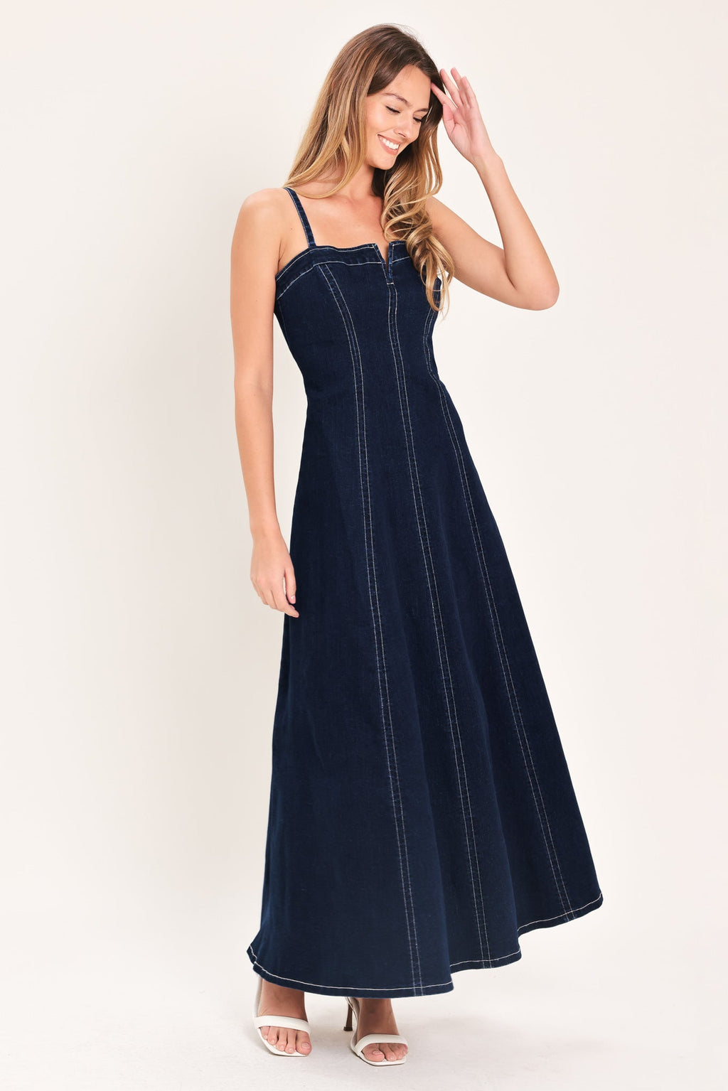 DENIM CORSET MIDI DRESS