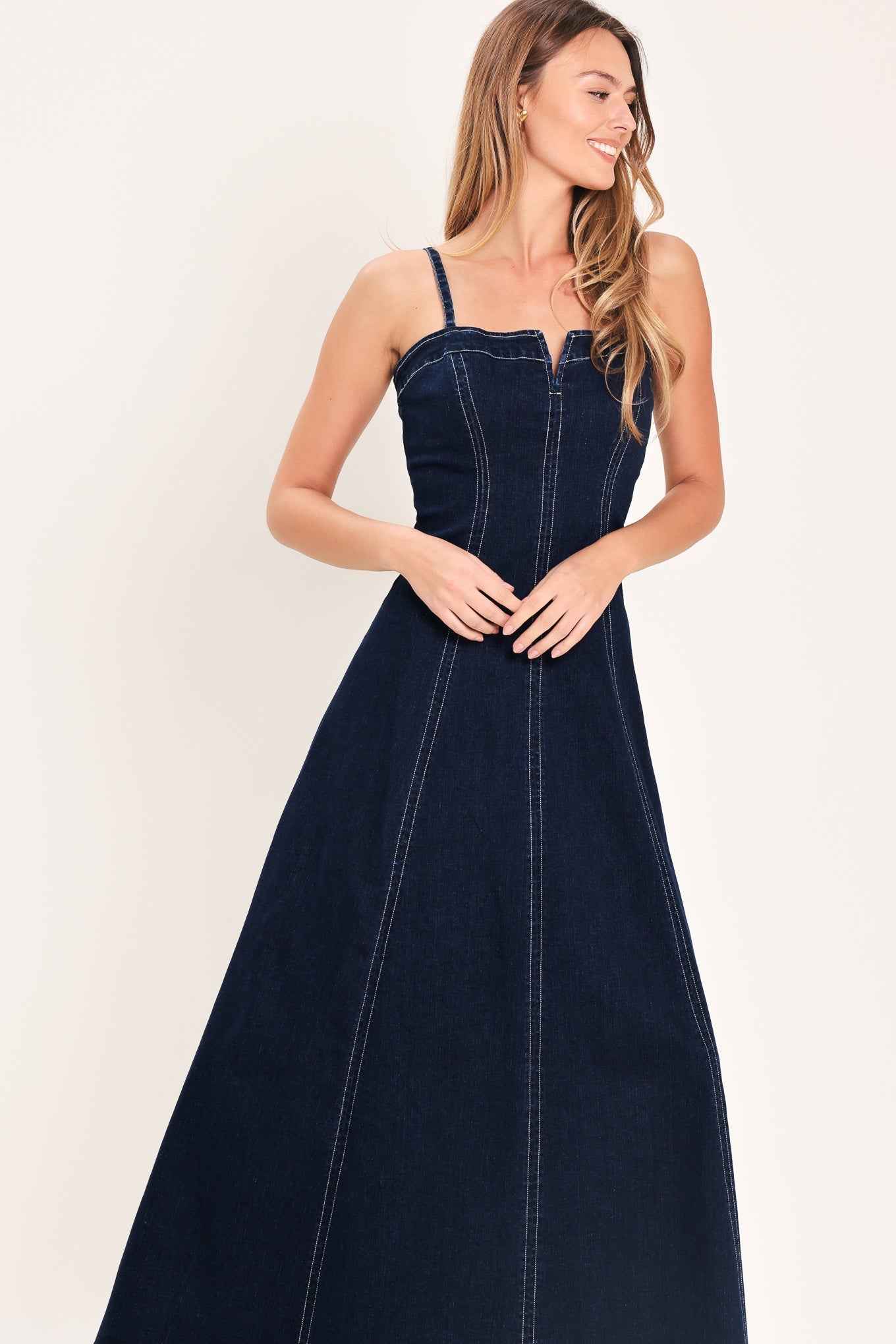 DENIM CORSET MIDI DRESS
