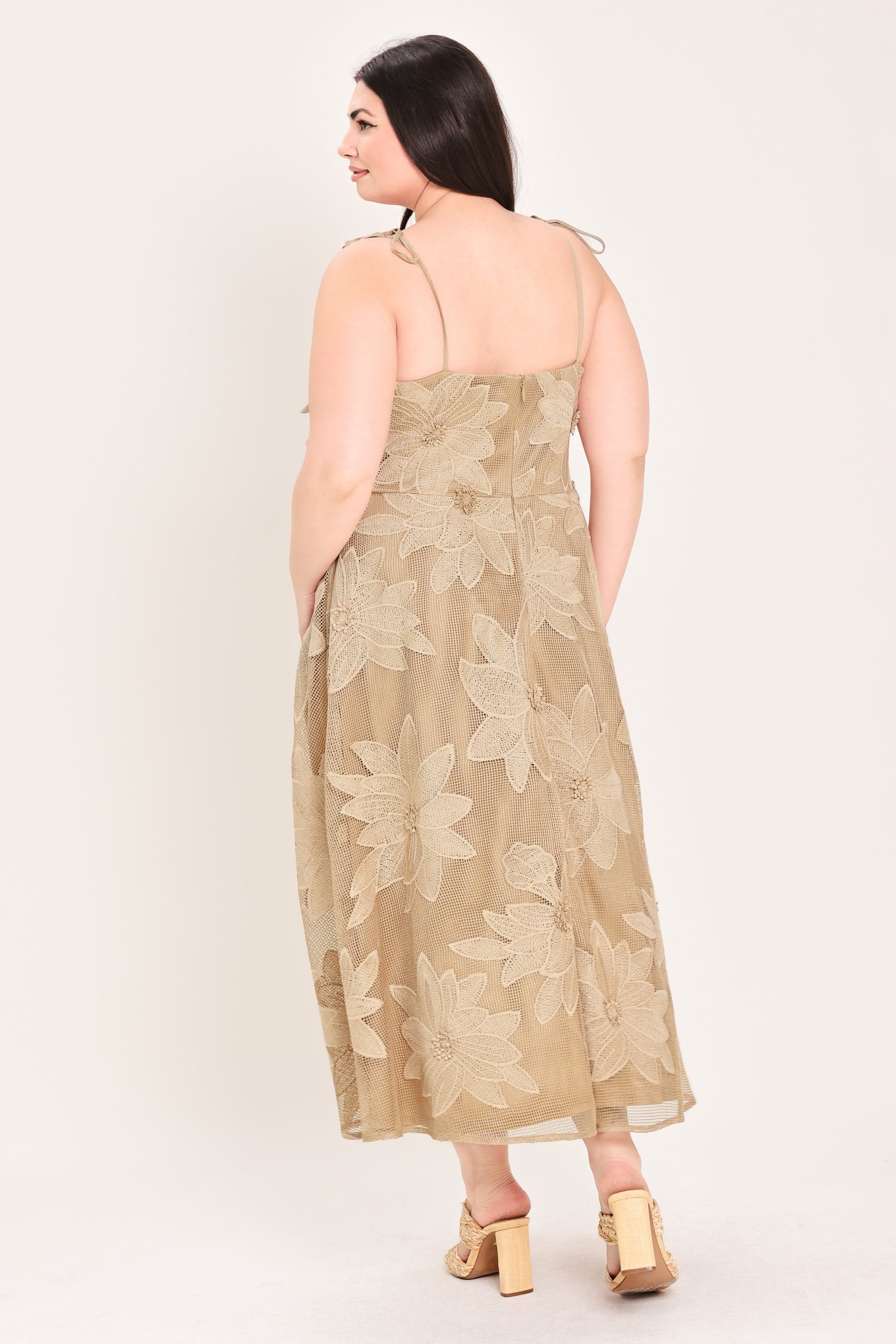 SANDY BLOOM FLORAL WOVEN LACE MIDI DRESS