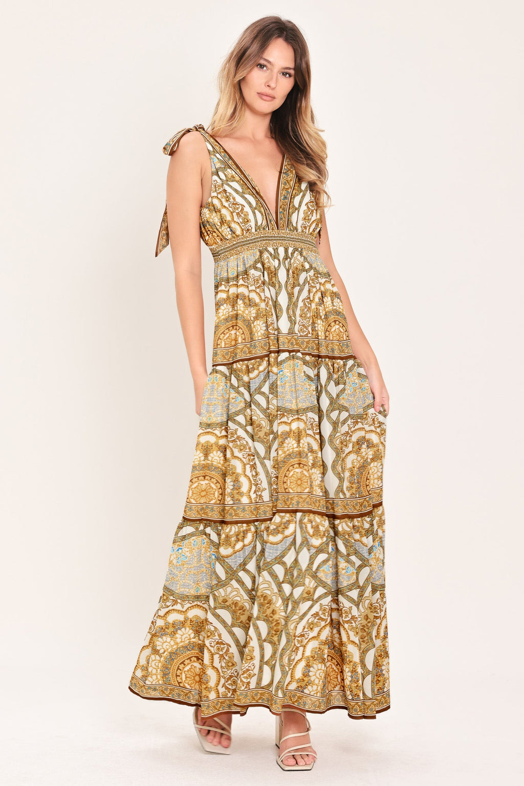 GOLDEN MOSAIC WOVEN MAXI DRESS