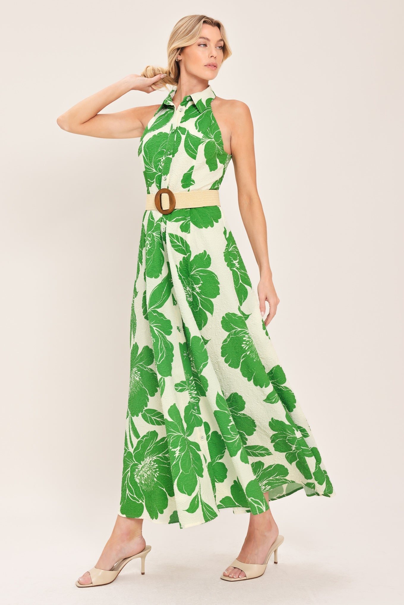 PALM ROYALE WOVEN MIDI DRESS