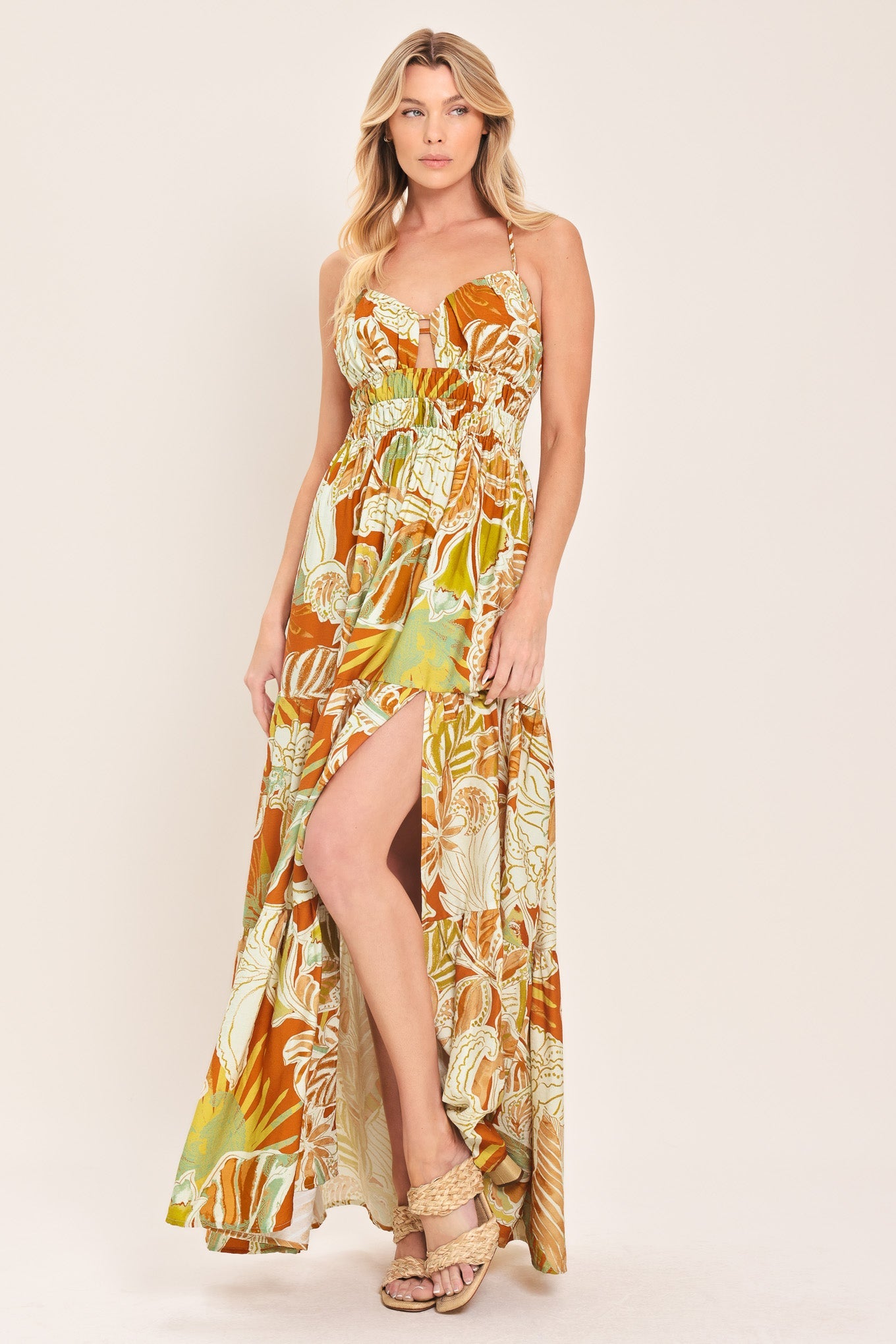 AMALFI PALM GODDESS WOVEN MAXI DRESS