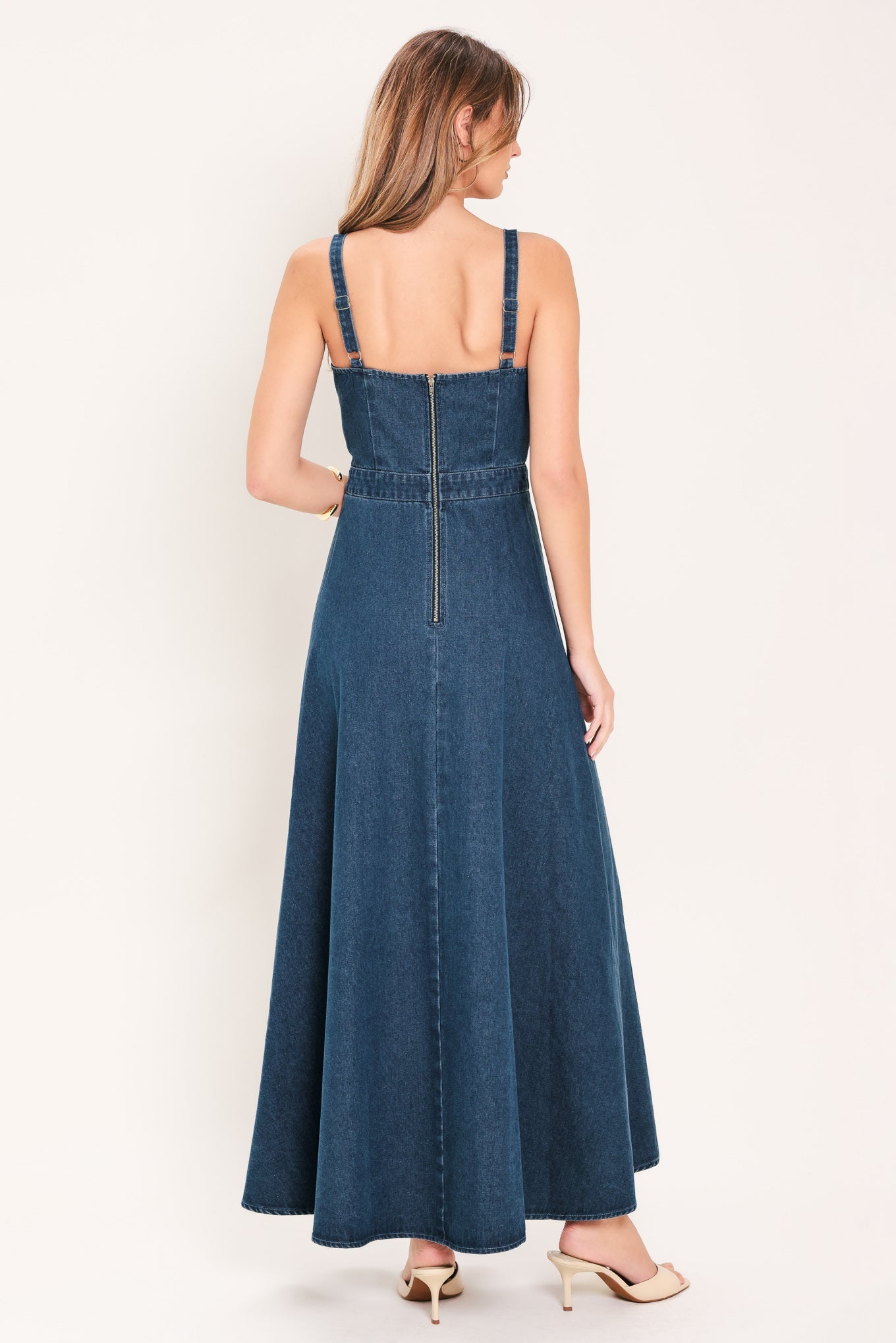 MIDNIGHT BLOOM DENIM MIDI DRESS