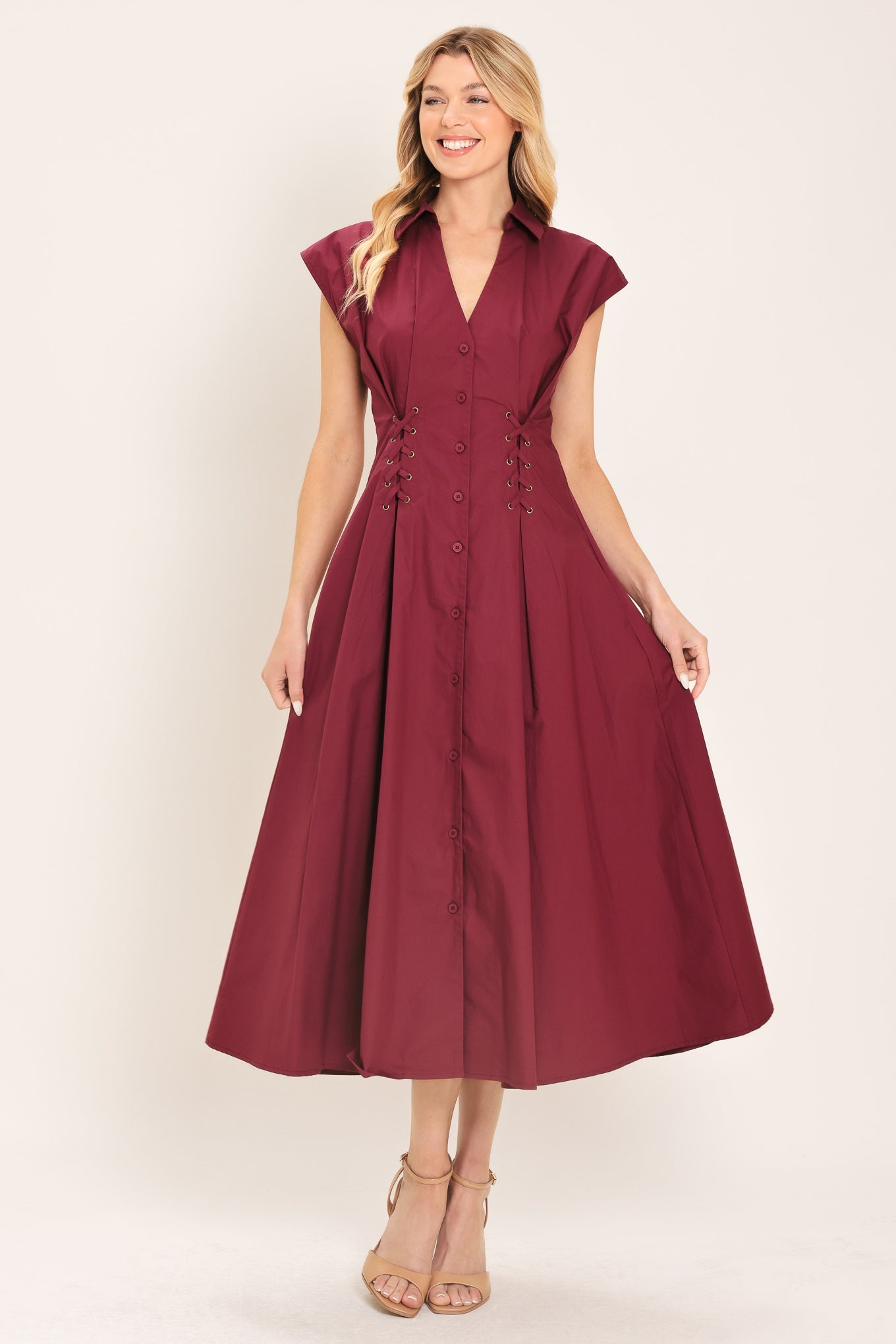 CABERNET CHARM WOVEN MIDI DRESS