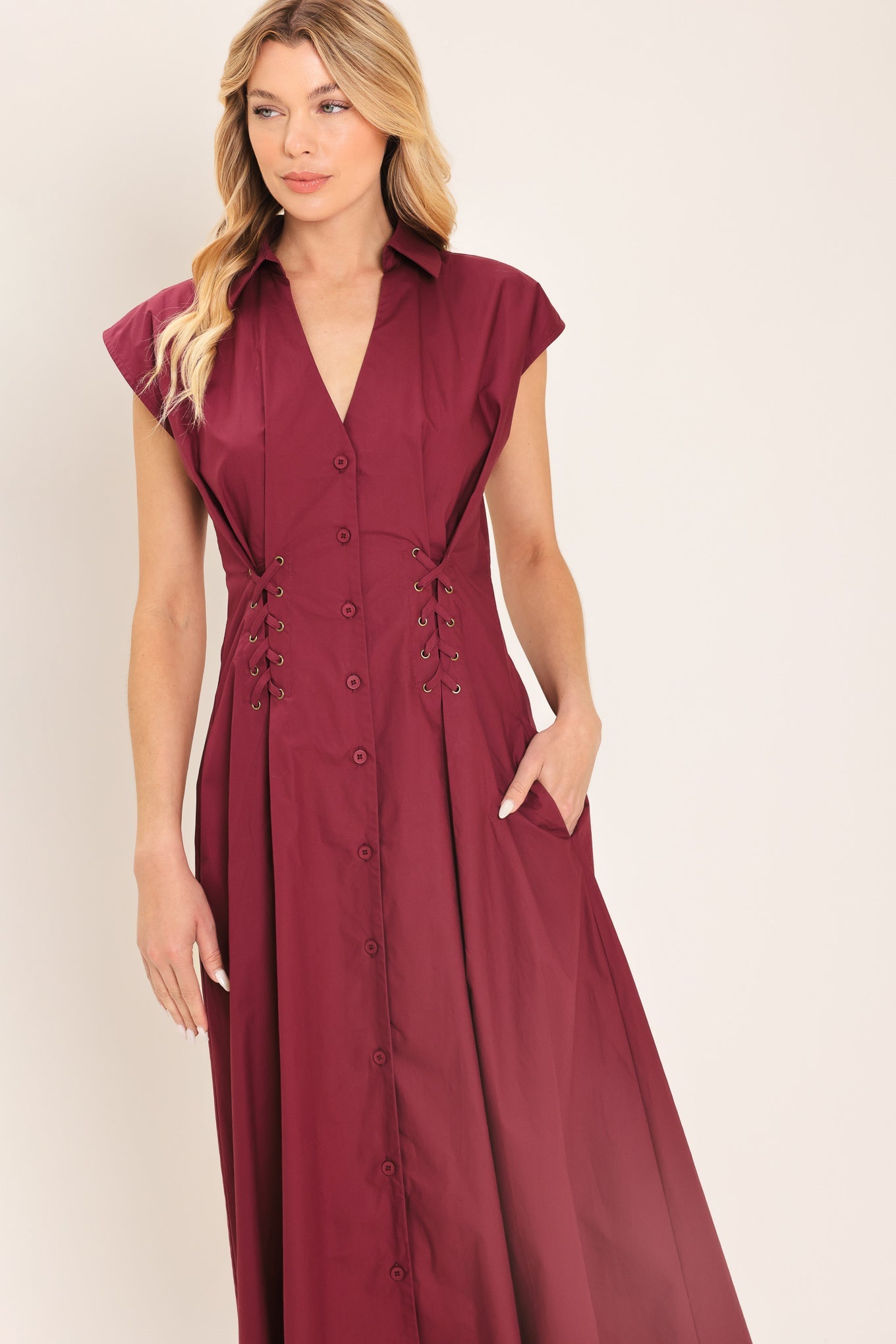 CABERNET CHARM WOVEN MIDI DRESS