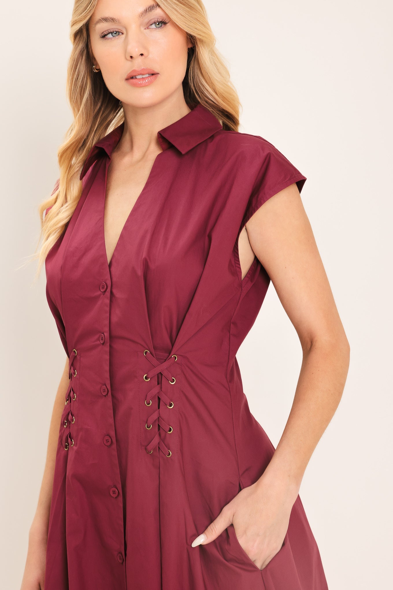 CABERNET CHARM WOVEN MIDI DRESS